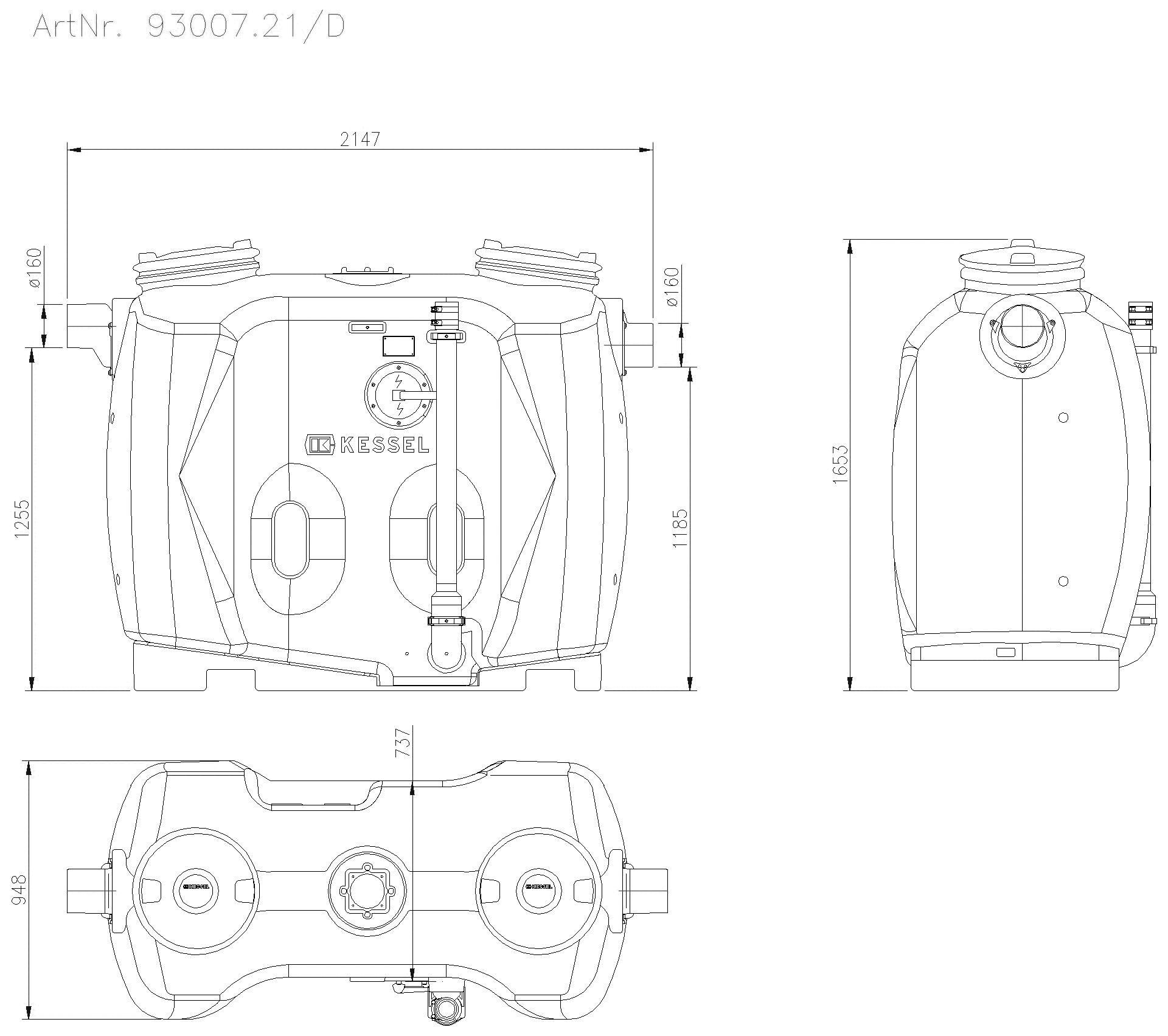 KESSEL Entwässerungstechnik - KESSEL-Fettabscheider EasyClean free NS 7, Direct, Schauglas, SonicControl