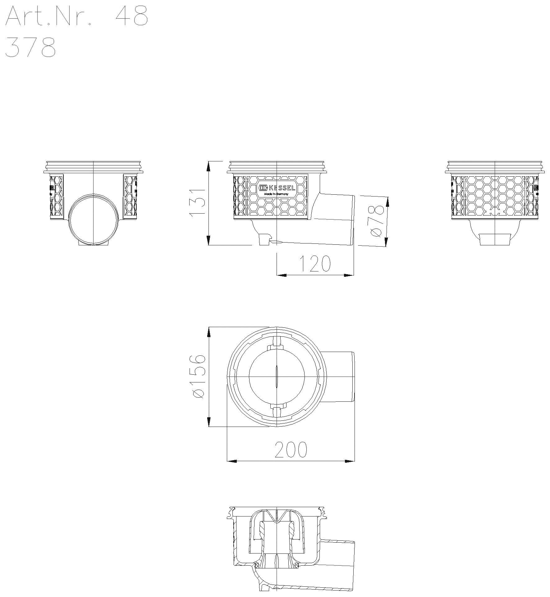 KESSEL-Grundkörper Ecoguss DN 70, Auslauf seitlich
