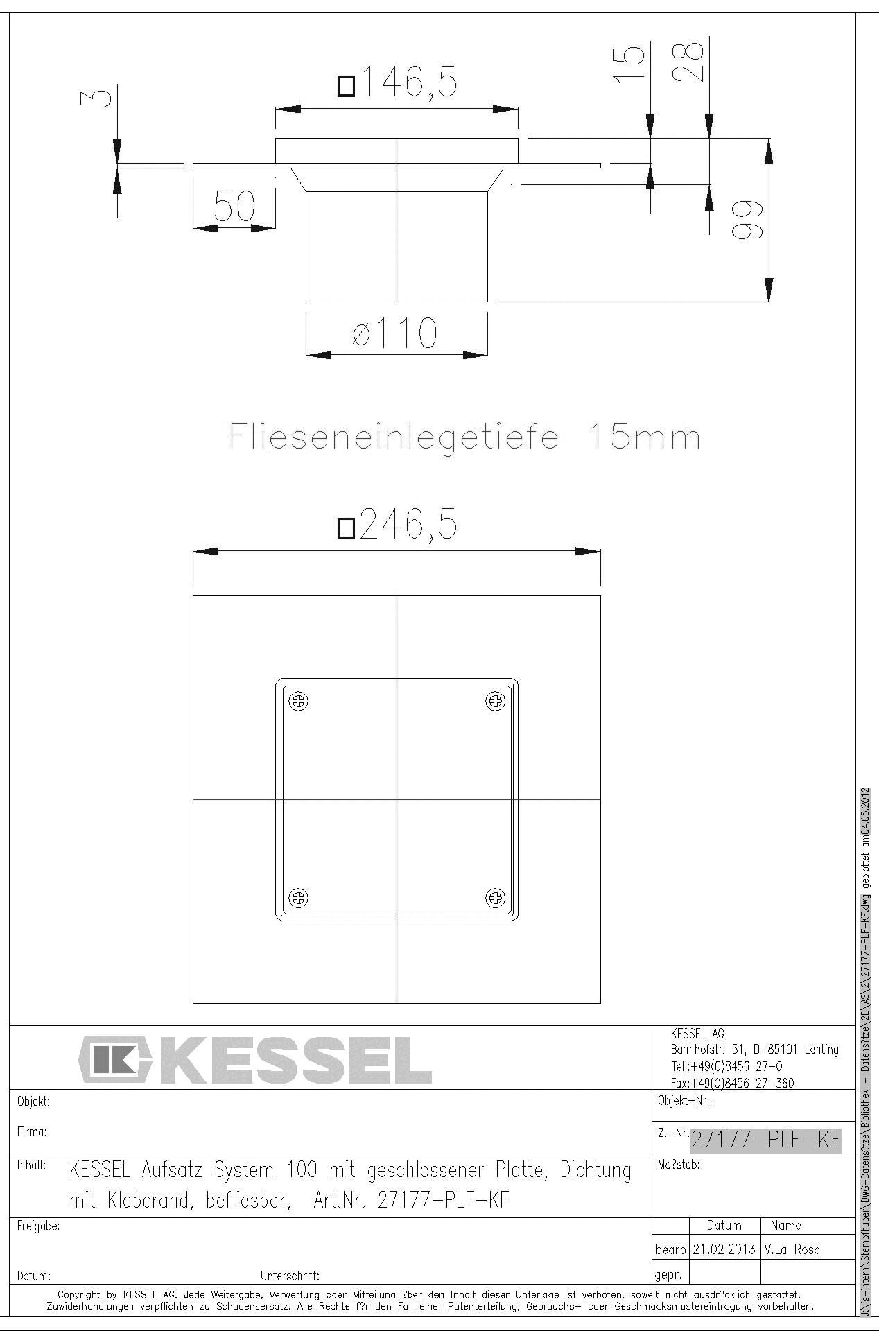 KESSEL Entwässerungstechnik - KESSEL-Reinigungsverschluss DN100, V2A, Abdeckpl. 150mm