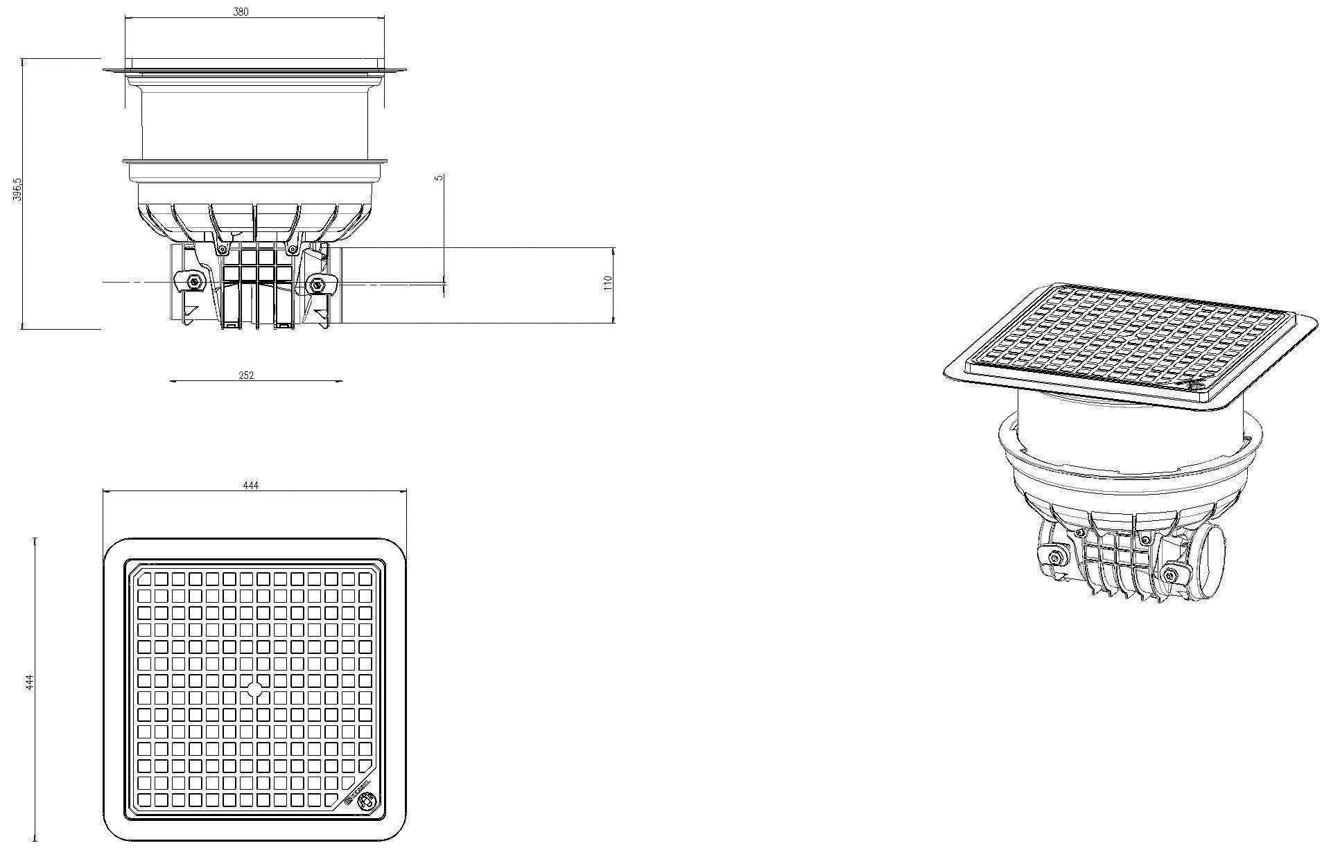 KESSEL Entwässerungstechnik - KESSEL-Grundkörper Staufix DN90-100, Typ 2, schwarz, Bodenplatte
