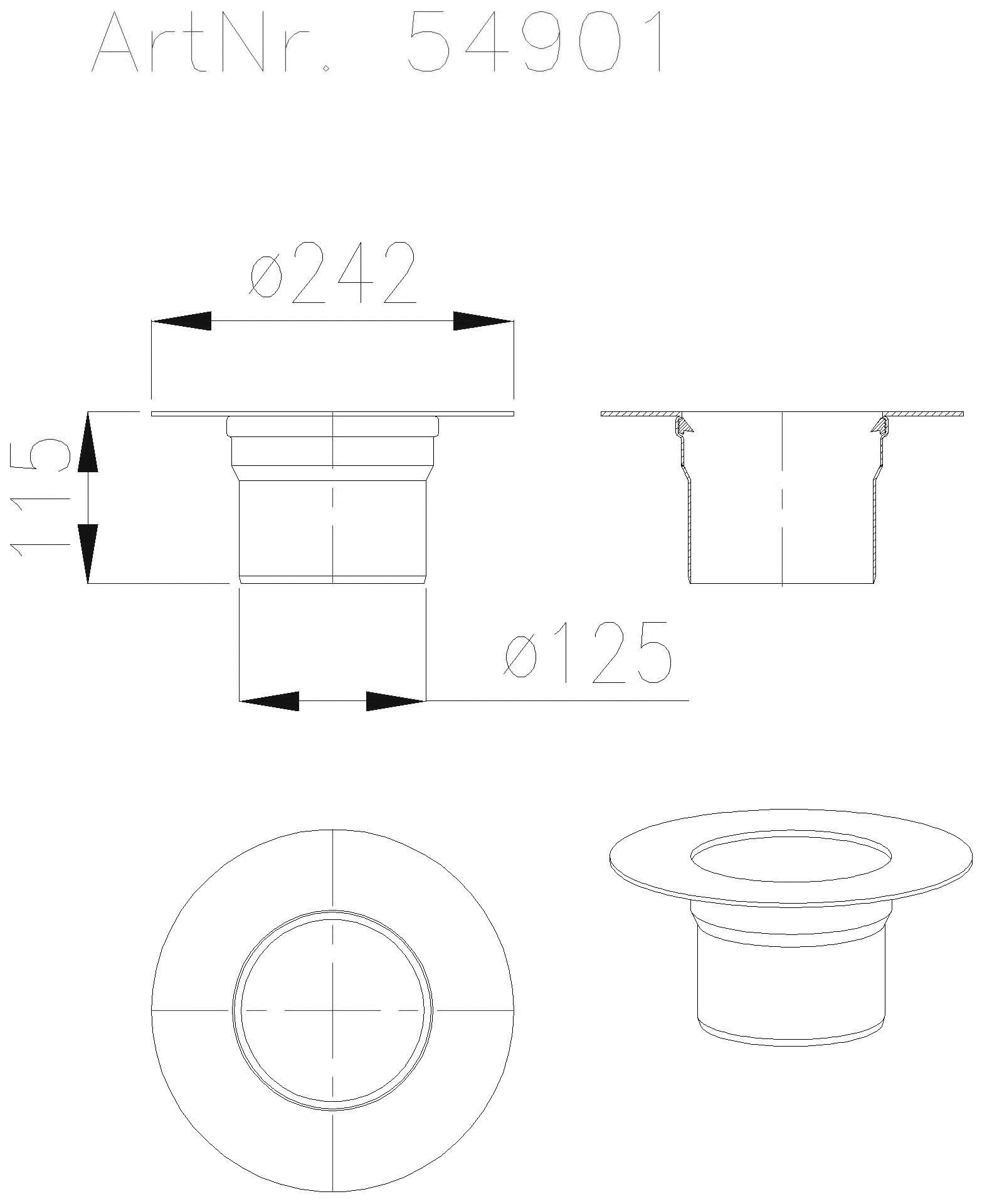 KESSEL-Zwischenstück System 125 V2A, mit Klebeflansch