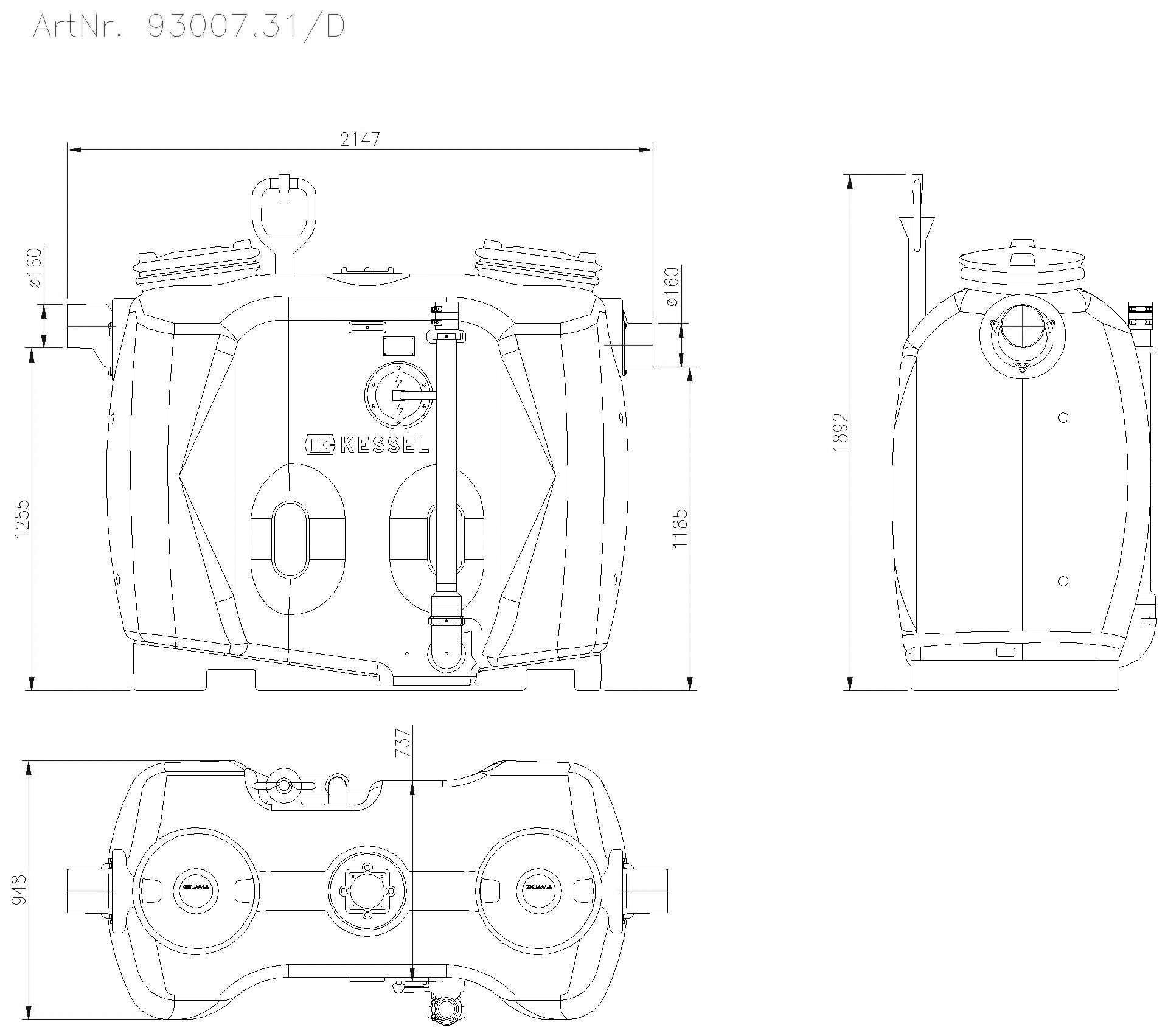 KESSEL-Fettabscheider EasyClean free NS 7, Direct, Fülleinrichtung, Schauglas