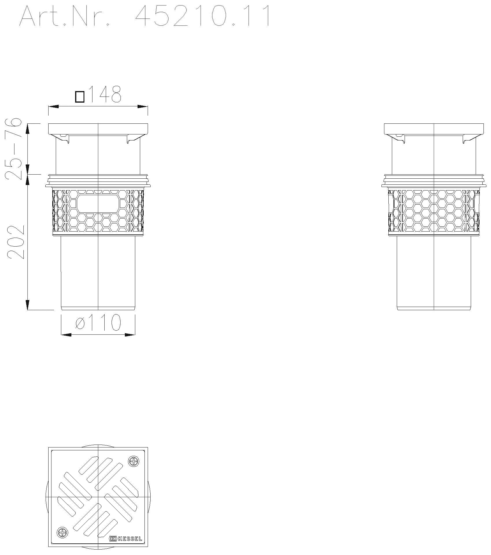 KESSEL-Objektablauf Practicus DN100 senkr., Schlitzrost Edst.