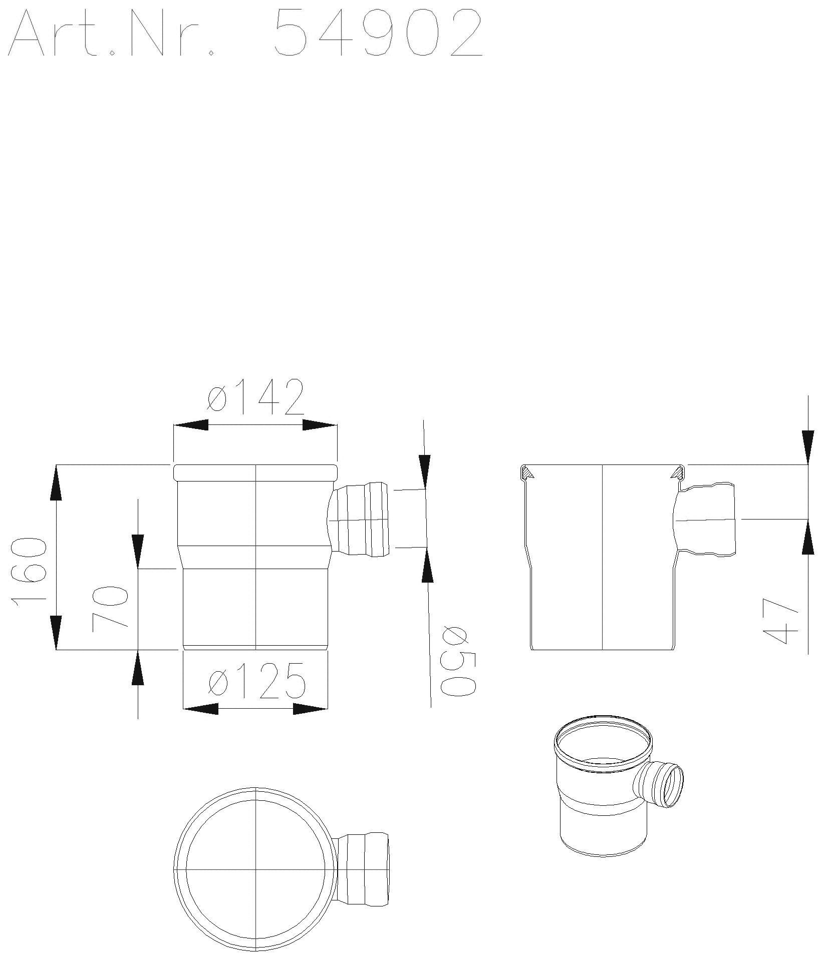 KESSEL-Verlängerungsstück System 125 V2A,1 Zulauf seitl. DN 50