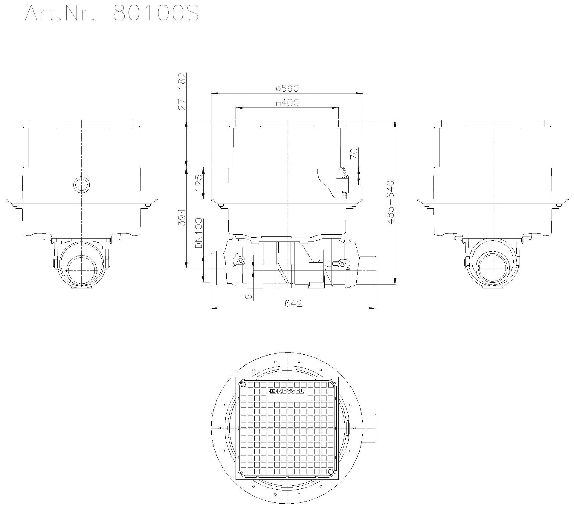 KESSEL-Reinigungsrohr Controlfix DN100, für Bodenplatte, Abdeck. schwarz