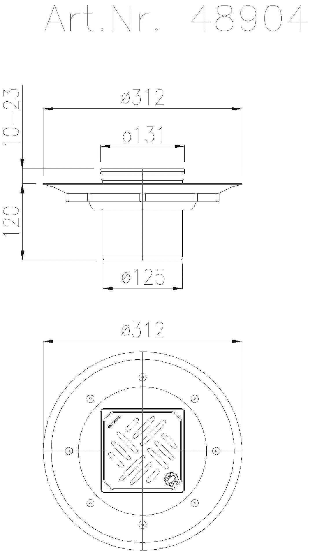 KESSEL-Dünnbettaufsatz Variofix System 125, Schlitz-Design-Rost 120x120