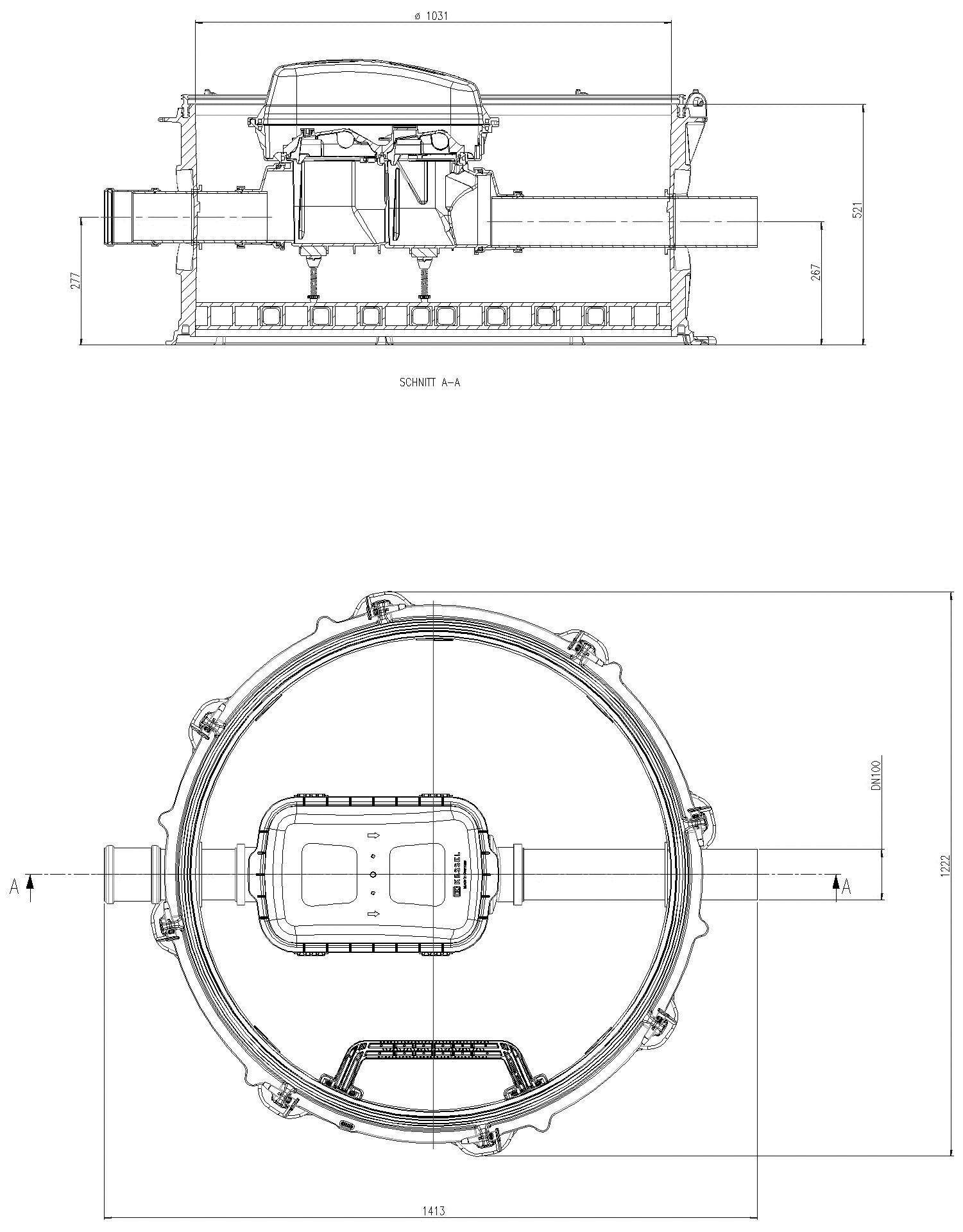 KESSEL Entwässerungstechnik - KESSEL-Rückstau-Technikmodul Controlfix DN 100, geschl. Durchgangsgerinne