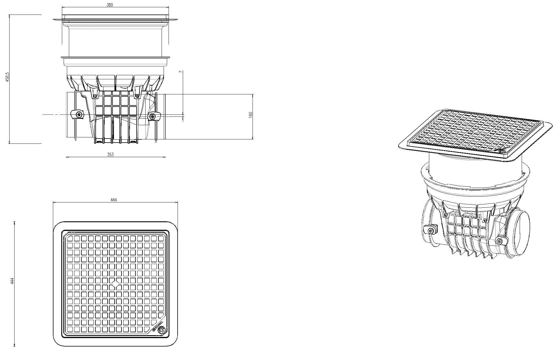 KESSEL-Grundkörper Staufix DN125-200, Typ 2, schwarz, Bodenplatte
