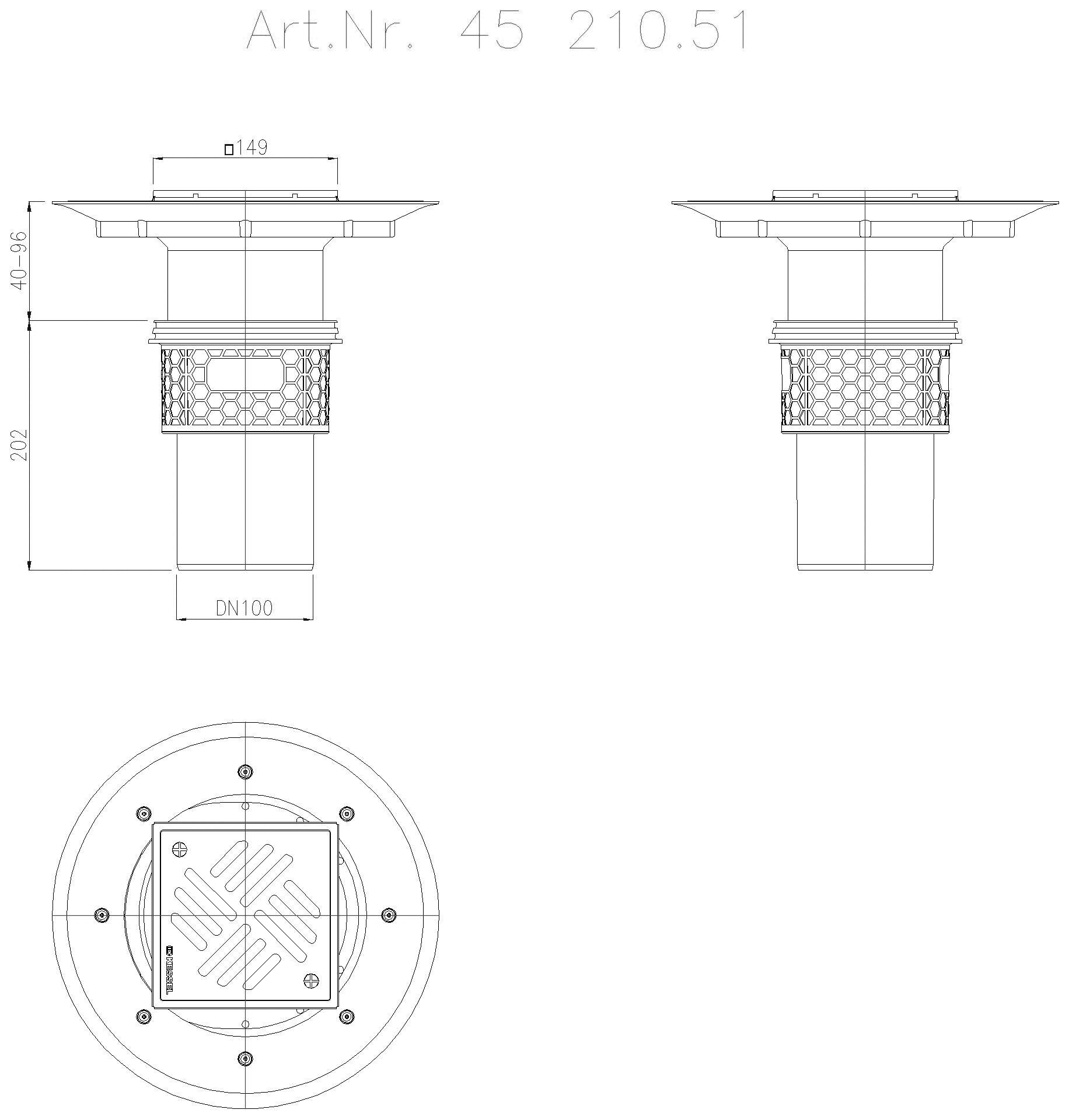 KESSEL-Boden-/Deckenablauf Practicus DN 100, senkr., Variofix, Schlitzrost
