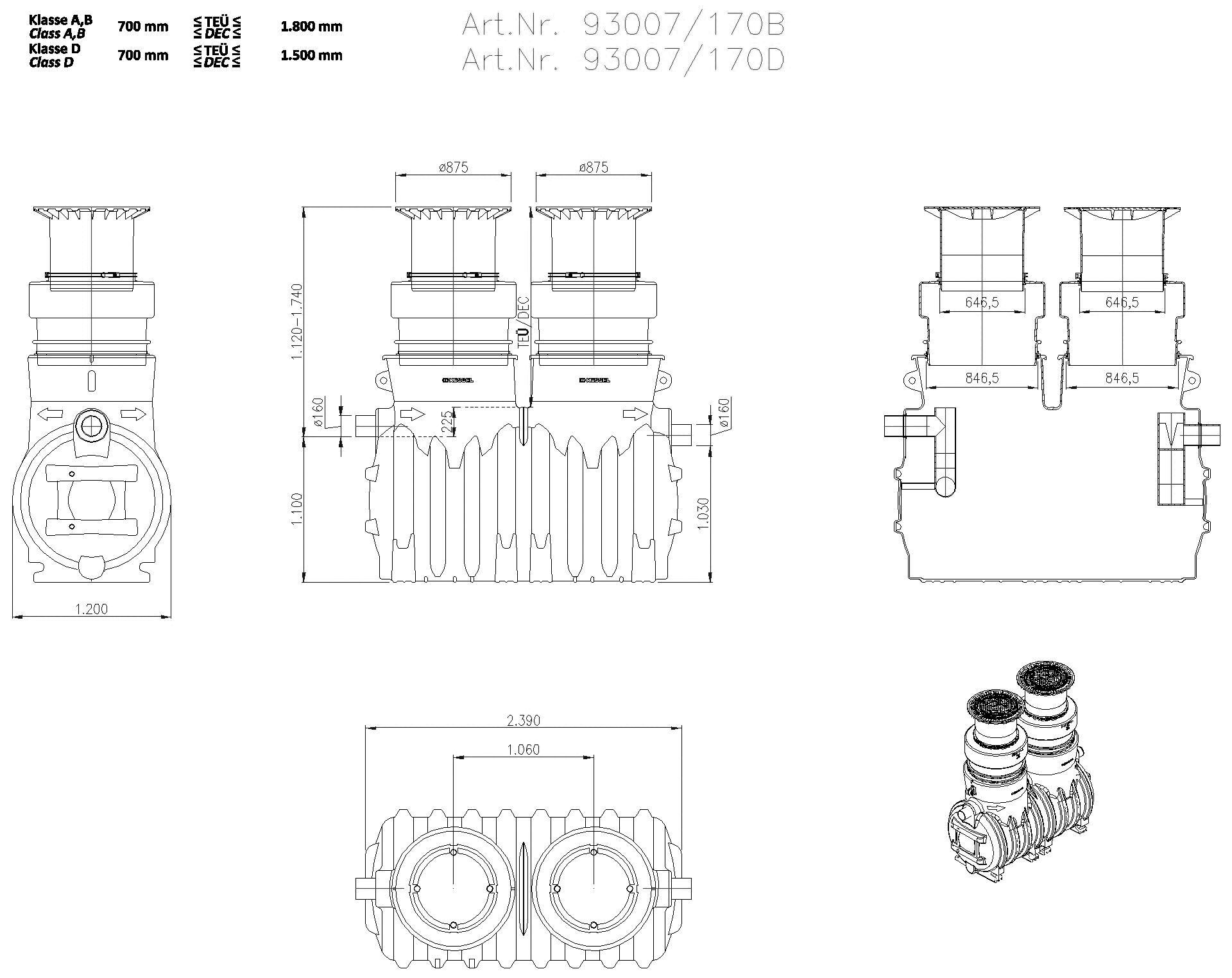 KESSEL-Fettabscheider EasyClean ground NS 7, Standard, 1120-1740 mm, Klasse D