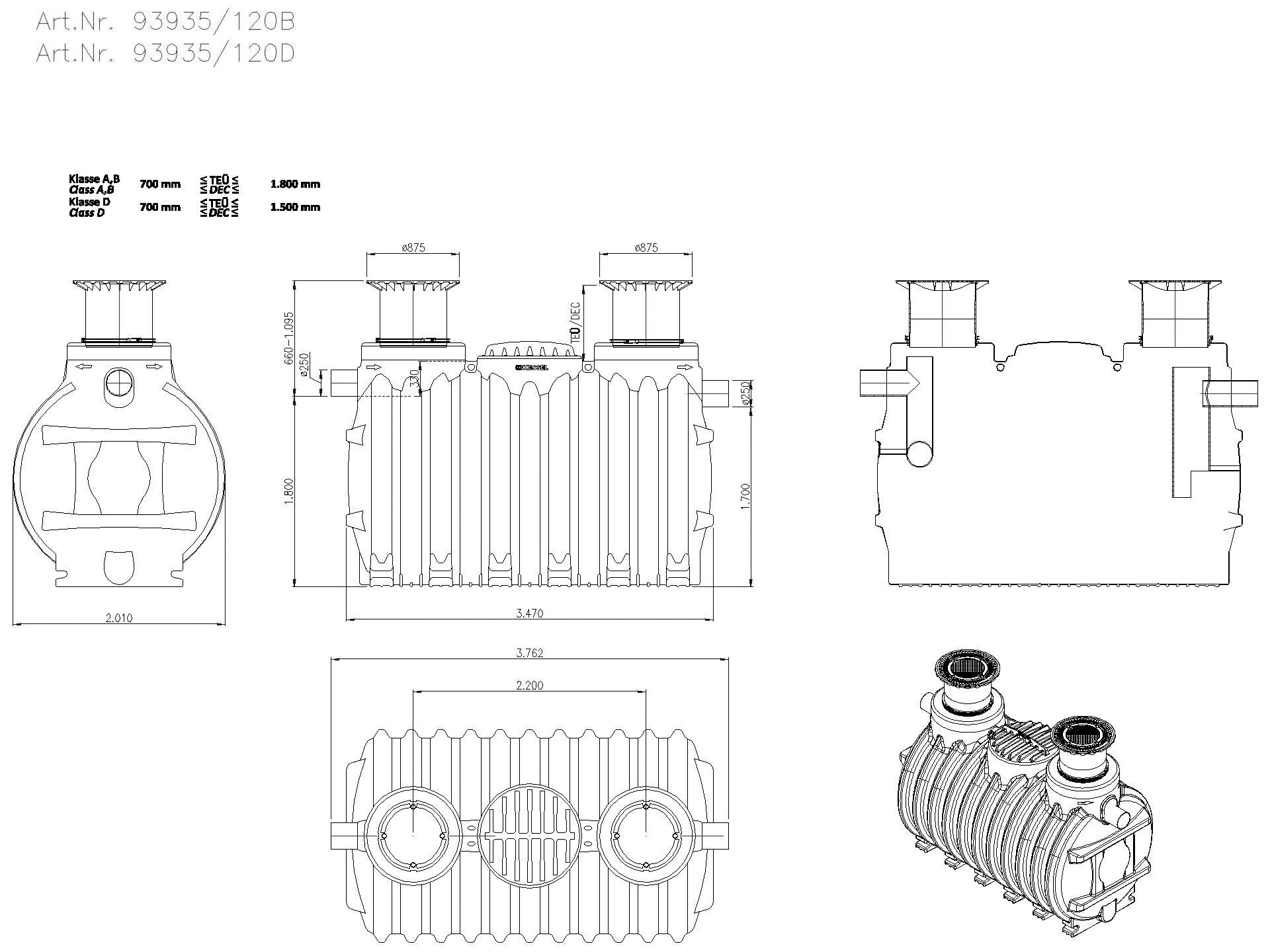 KESSEL-Fettabscheider EasyClean ground NS 35, Standard, 650-1085 mm, Klasse D