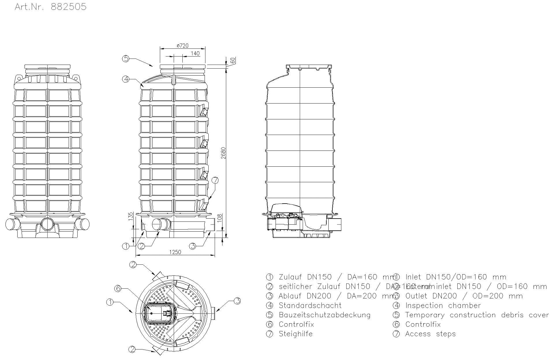 KESSEL-Rückstauschacht LW1000 DN150/200, ET: 2680