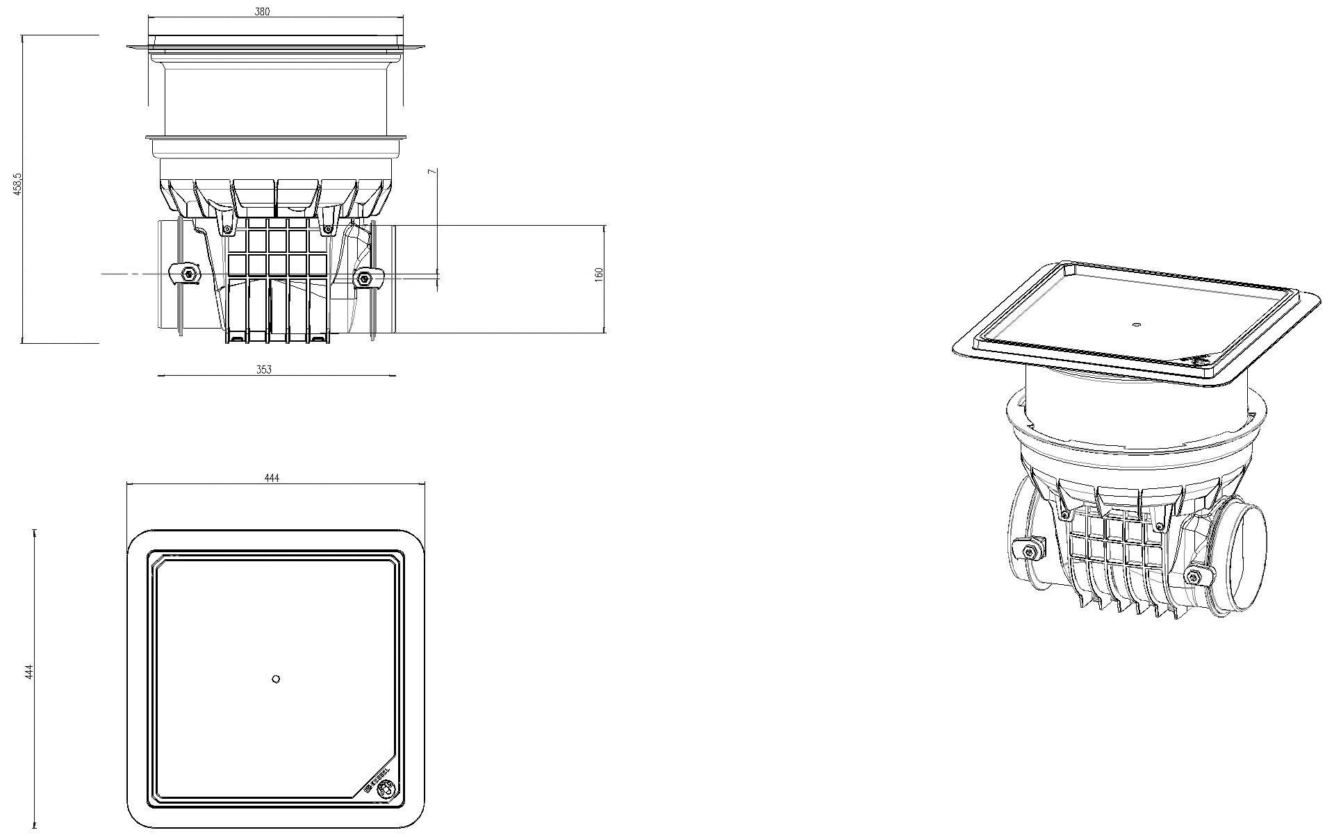 KESSEL-Grundkörper Staufix DN125-200,Typ 2, befliesbar, Bodenplatte