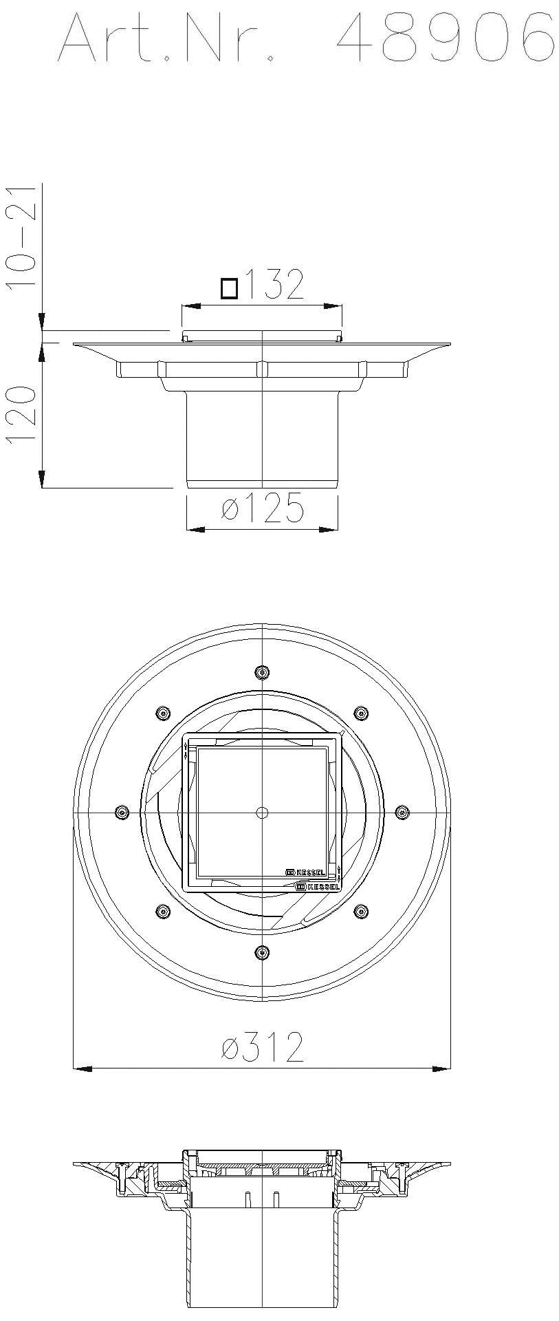 KESSEL-Dünnbettaufsatz System 125 mit befliesbare Abdeckung, 110x110