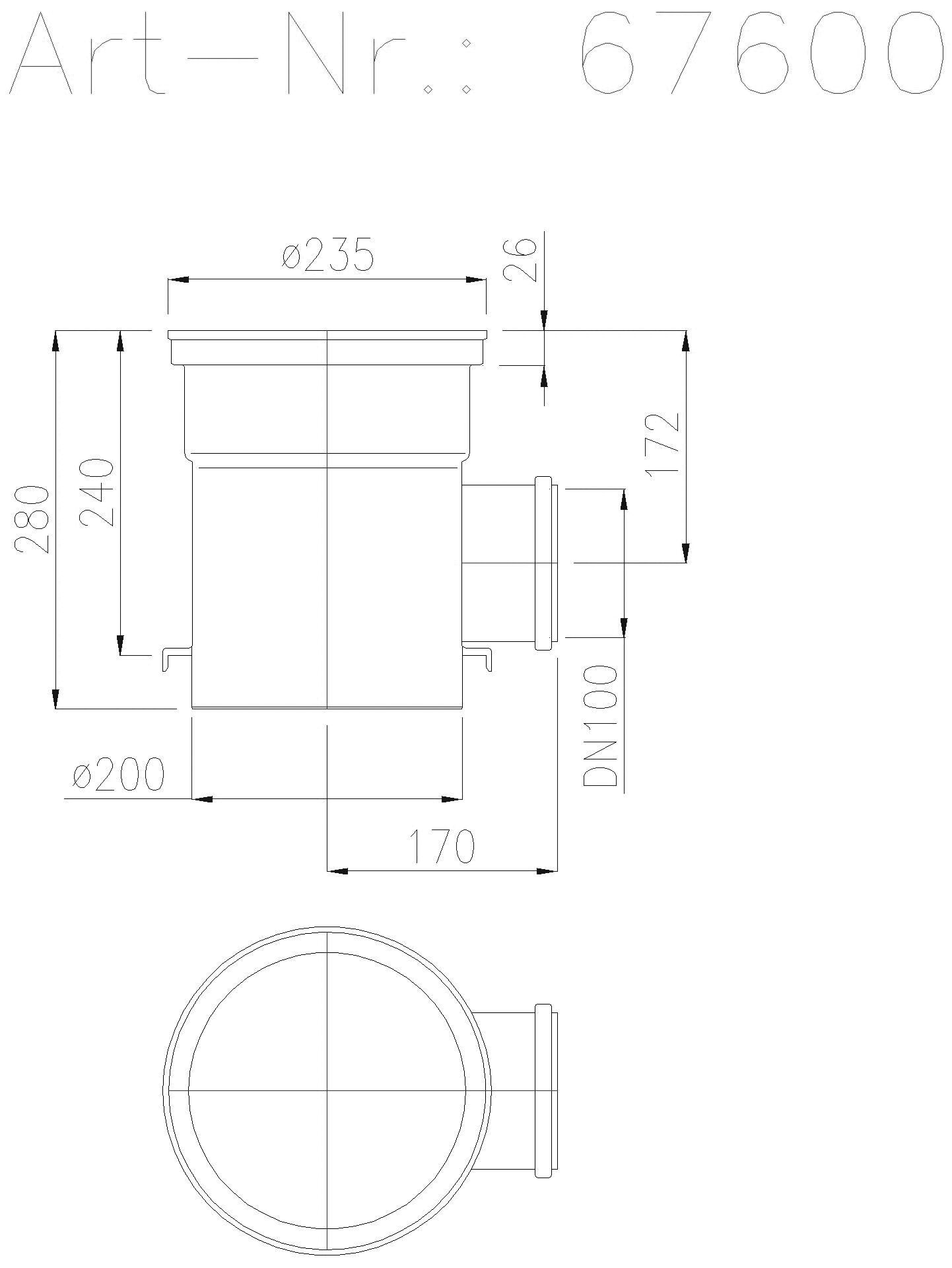 KESSEL-Zwischenstück mit seitl.em Zulauf DN100