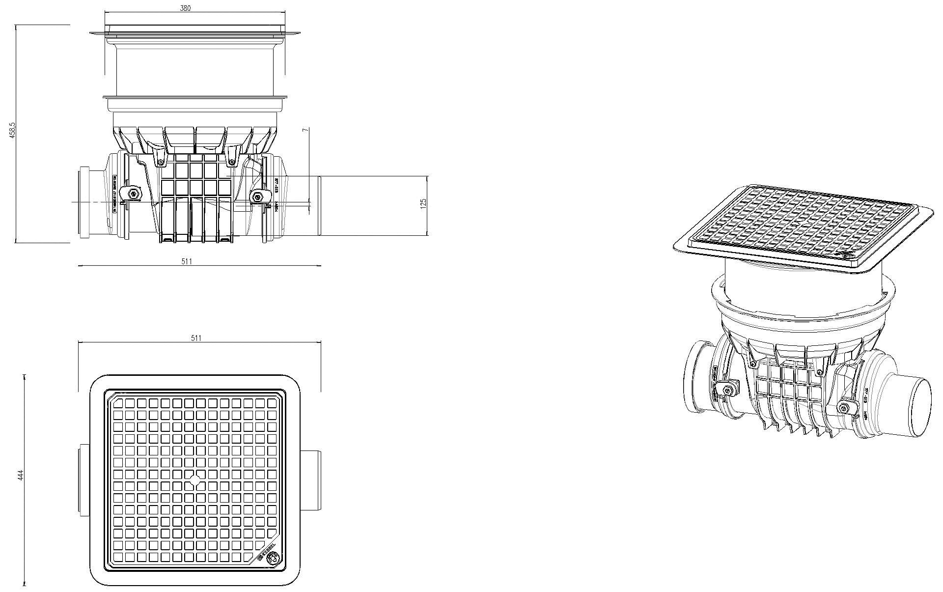 KESSEL-Rückstaudoppelverschluss Staufix Control, DN125, schwarz, Bodenpl., RSK