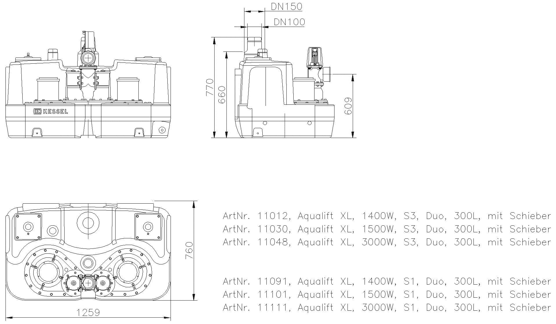 KESSEL-Doppelhebeanlage Aqualift F XL 3000W-S3 Duo 300L m.S.