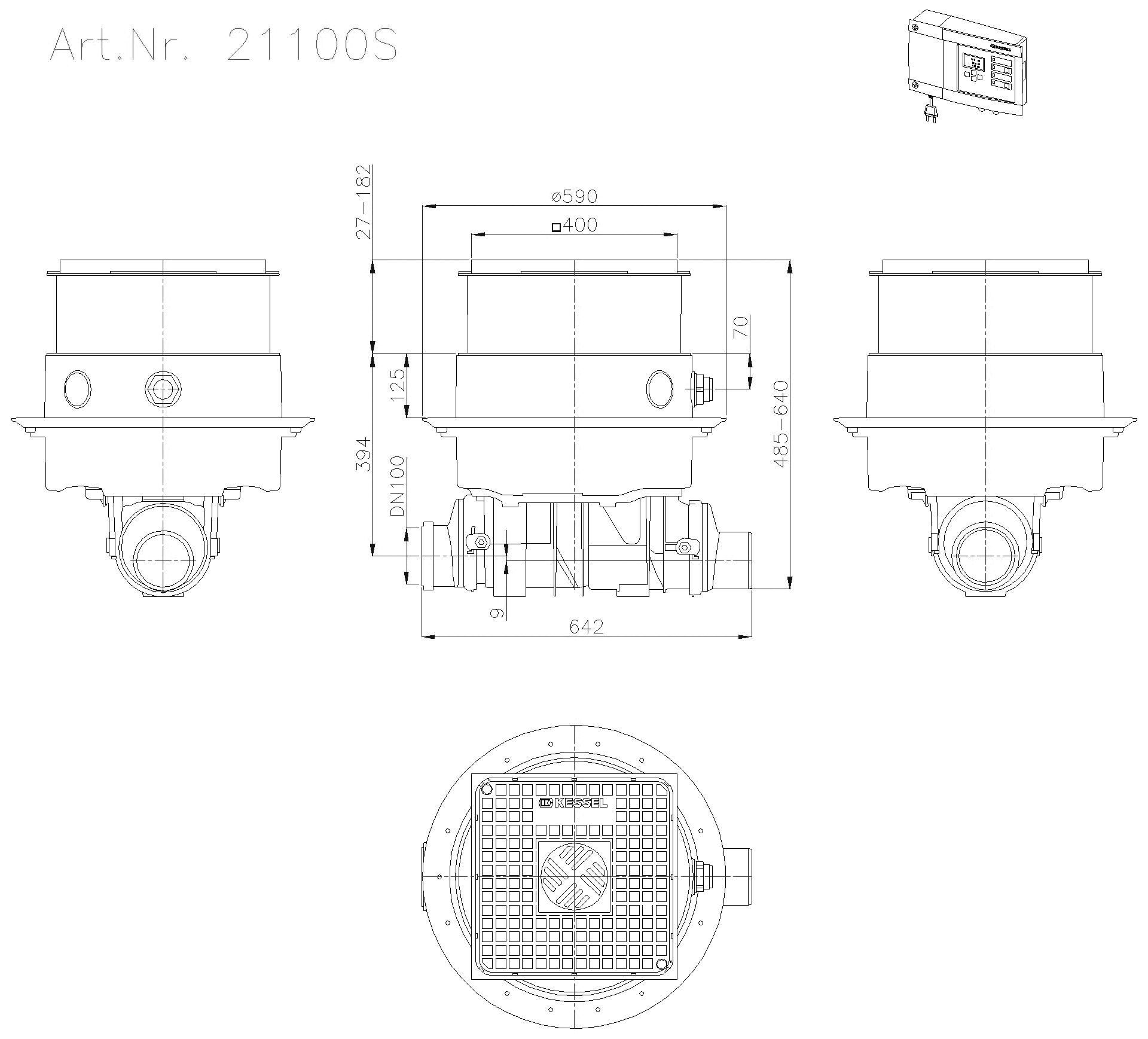 KESSEL-Rückstauhebeanlage Ecolift DN 100, Bodenplatte, schwarz