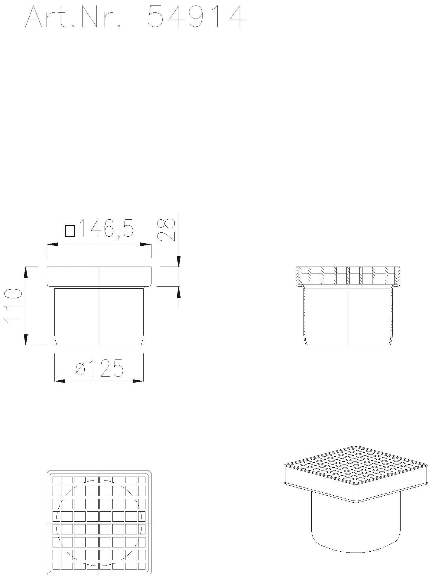 KESSEL-Aufsatzstück Ferrofix Sys 125, Gitterrost, 150 x 150 mm