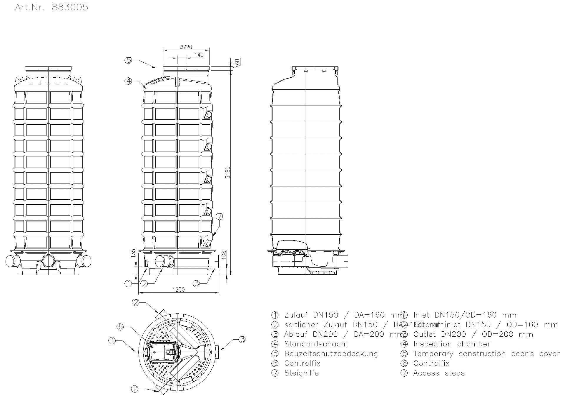 KESSEL-Rückstauschacht LW1000 DN150/200, ET: 3180