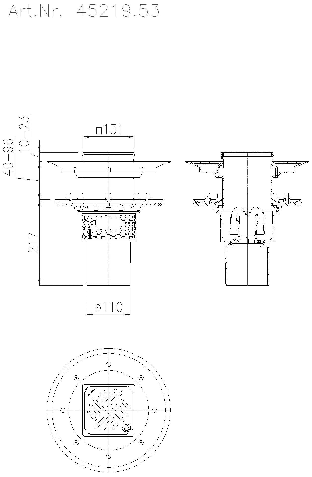 KESSEL-Objektablauf Practicus Pressfl. DN100 senkr.,Dünnbett.,Designrost Kessel