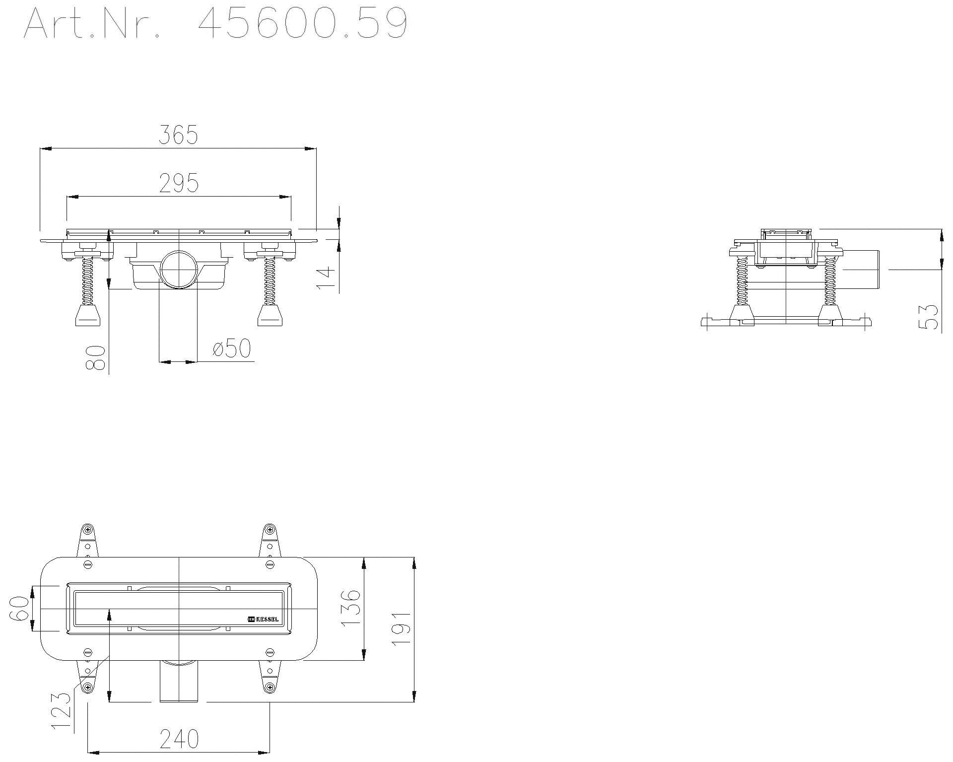 KESSEL-Duschrinne LINEARIS Compact DN50 seitlich, L=300