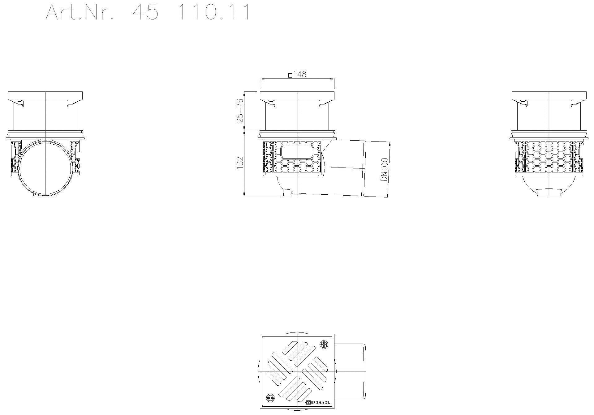 KESSEL-Objektablauf Practicus DN100 seitl., Schlitzrost Edst.