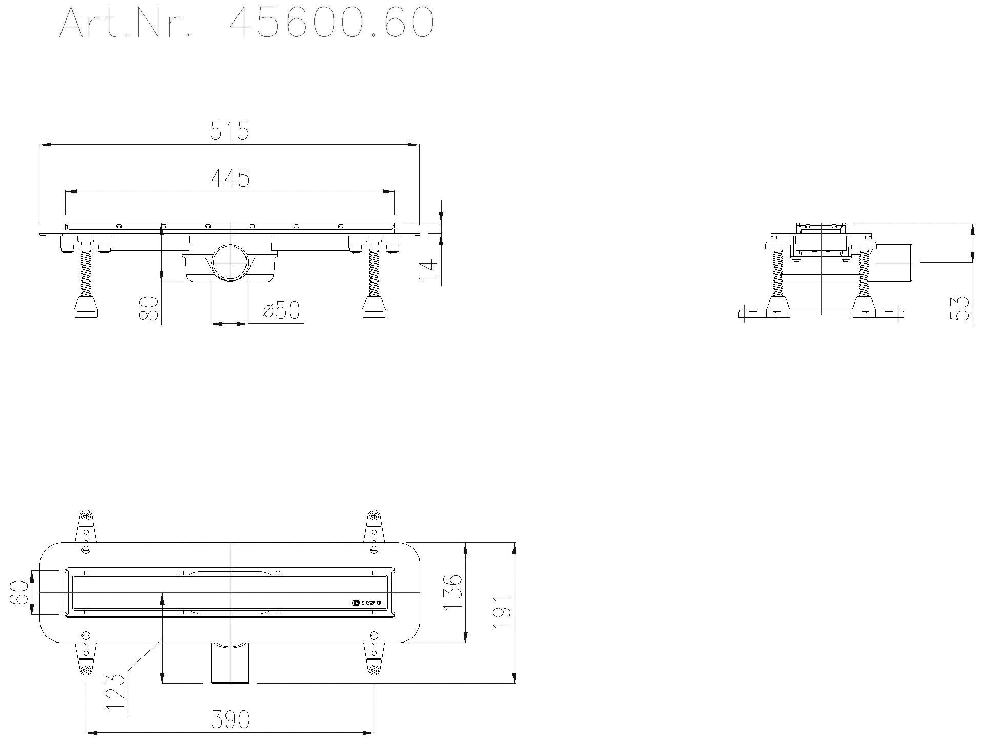 KESSEL-Duschrinne LINEARIS Compact DN50 seitlich, L=450