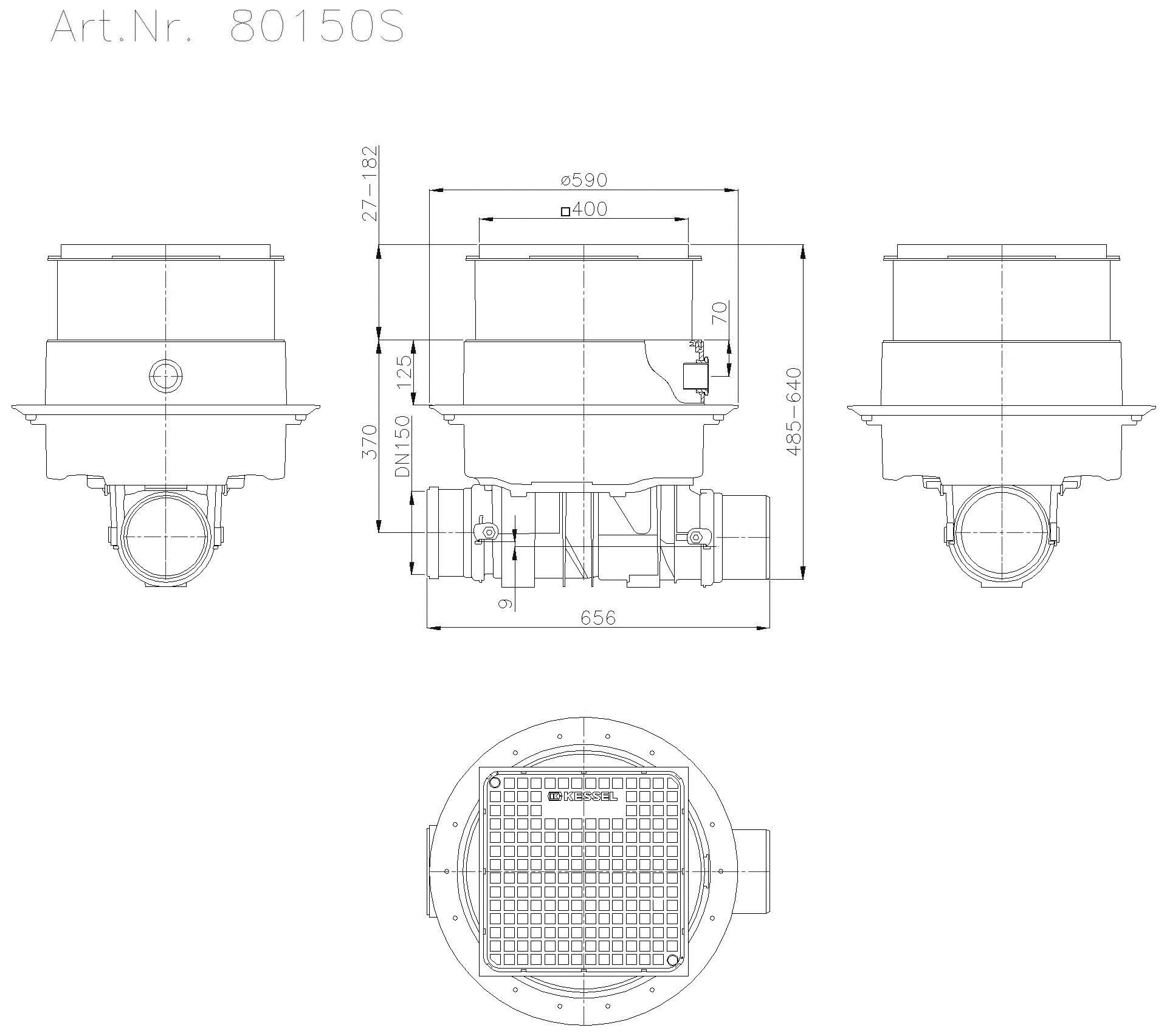 KESSEL-Reinigungsrohr Controlfix DN150, für Bodenplatte, Abdeck. schwarz