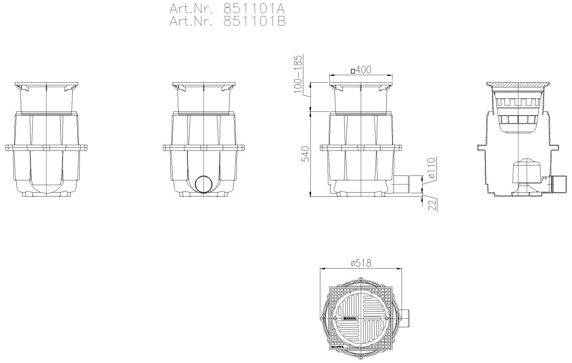KESSEL Entwässerungstechnik - KESSEL-Hofablauf System 400, DN 100, B, 580 - 710 mm