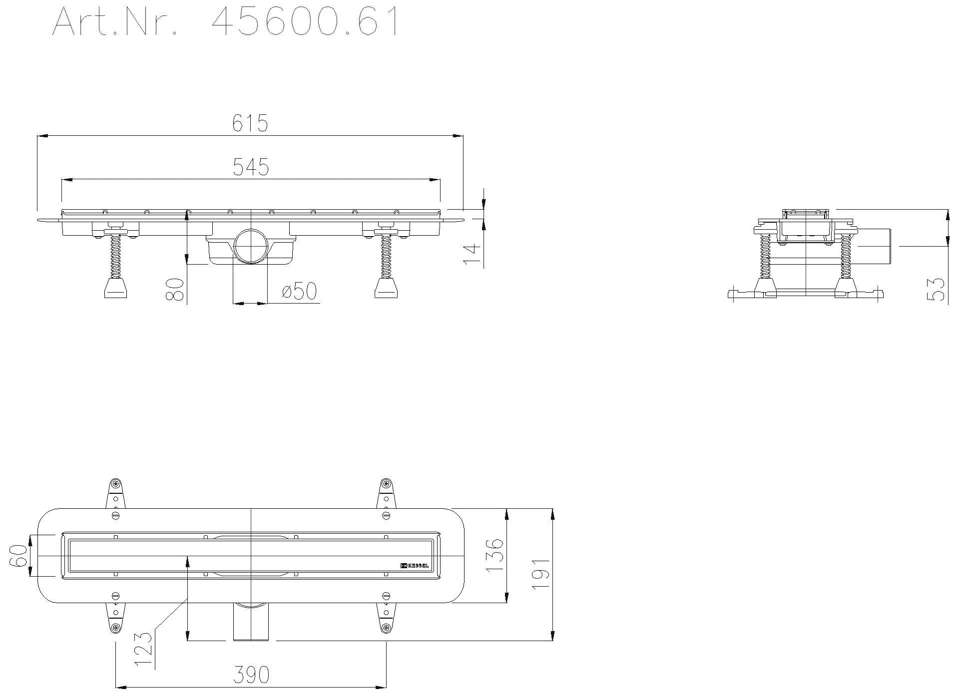 KESSEL-Duschrinne LINEARIS Compact DN50 seitlich, L=550