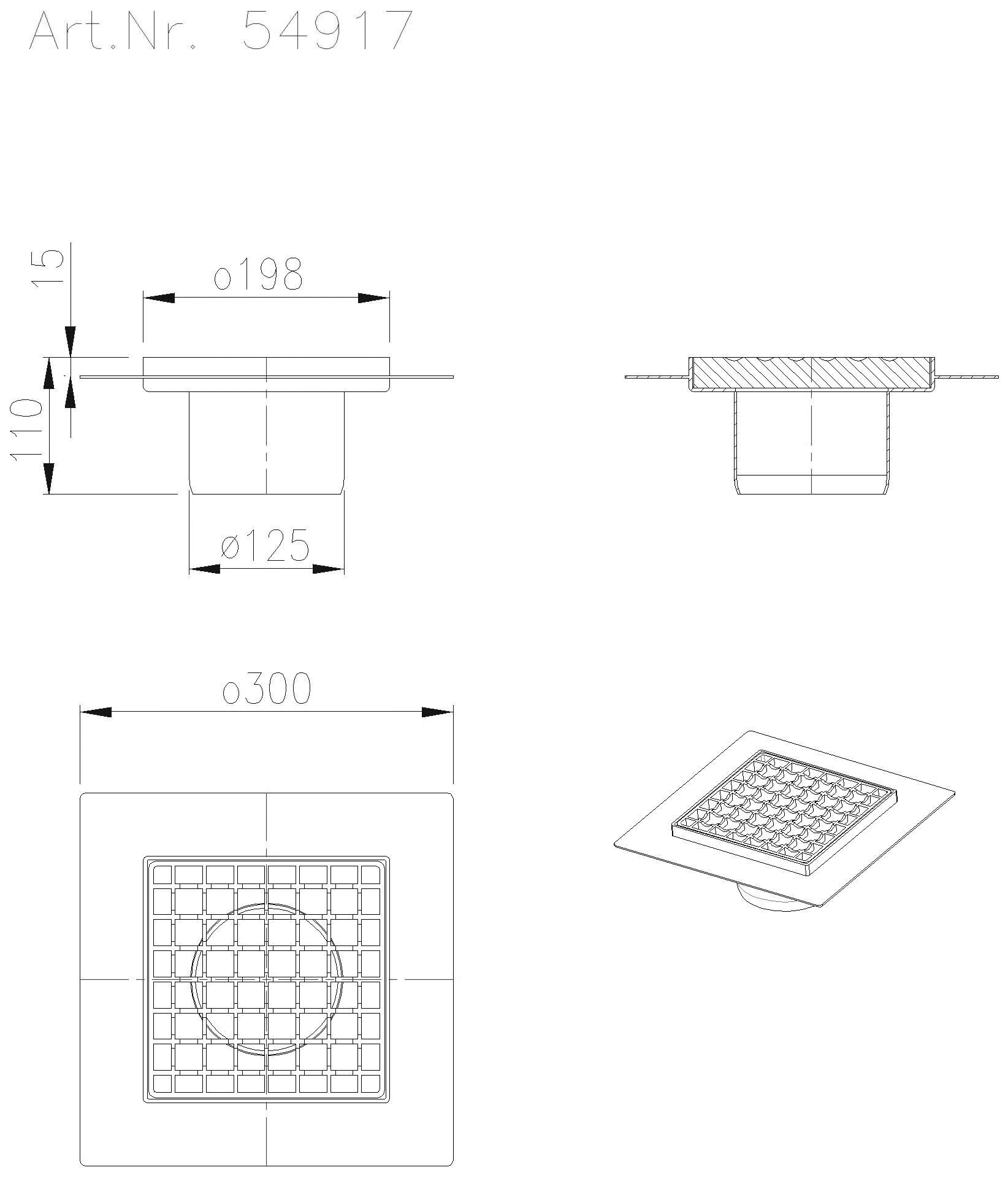 KESSEL-Aufsatzstück Ferrofix Sys 125, Klebefl., Gitterr., 200x200 mm