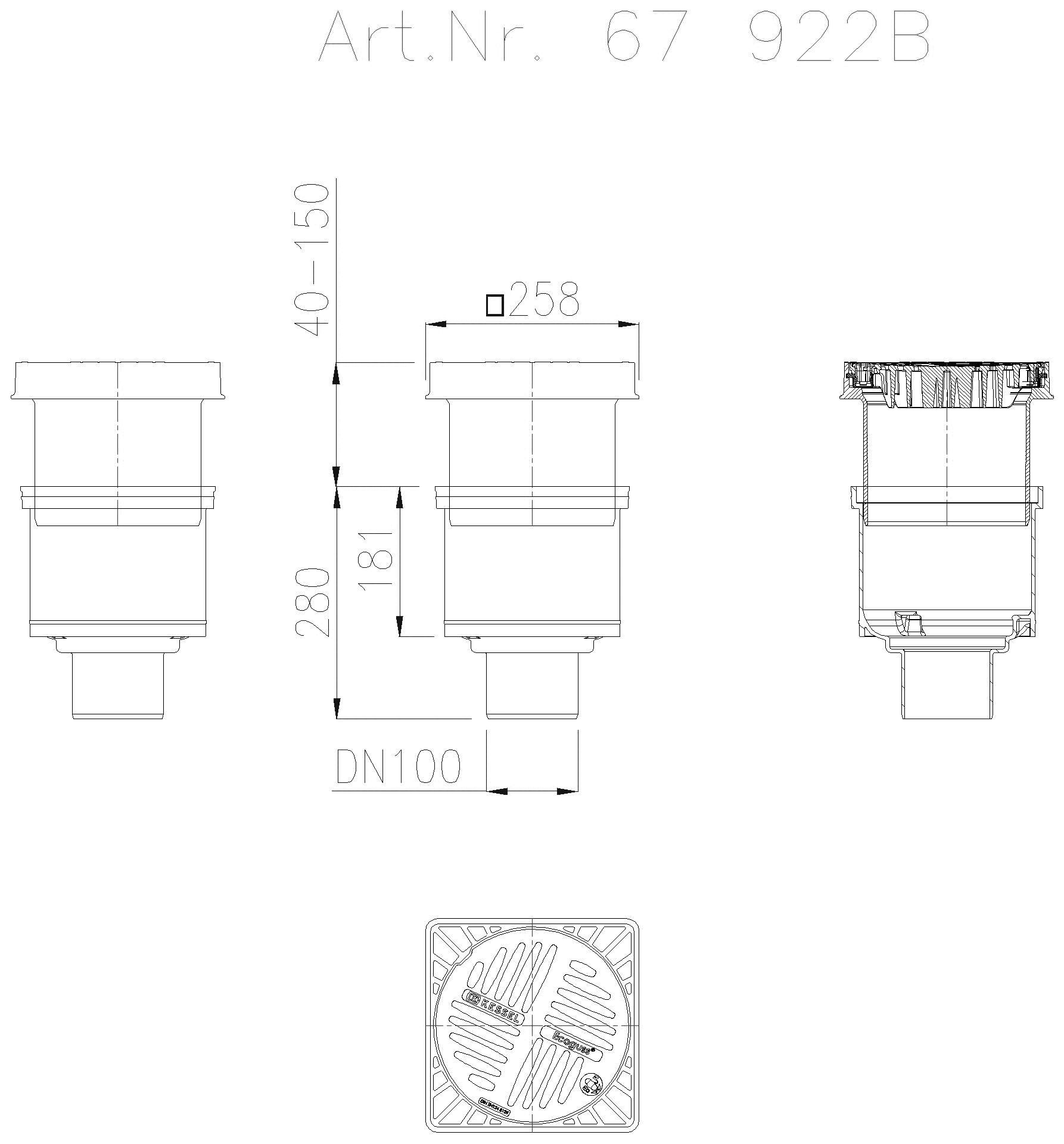KESSEL-Hofablauf System 200, senkr., Schlitzrost, B 125