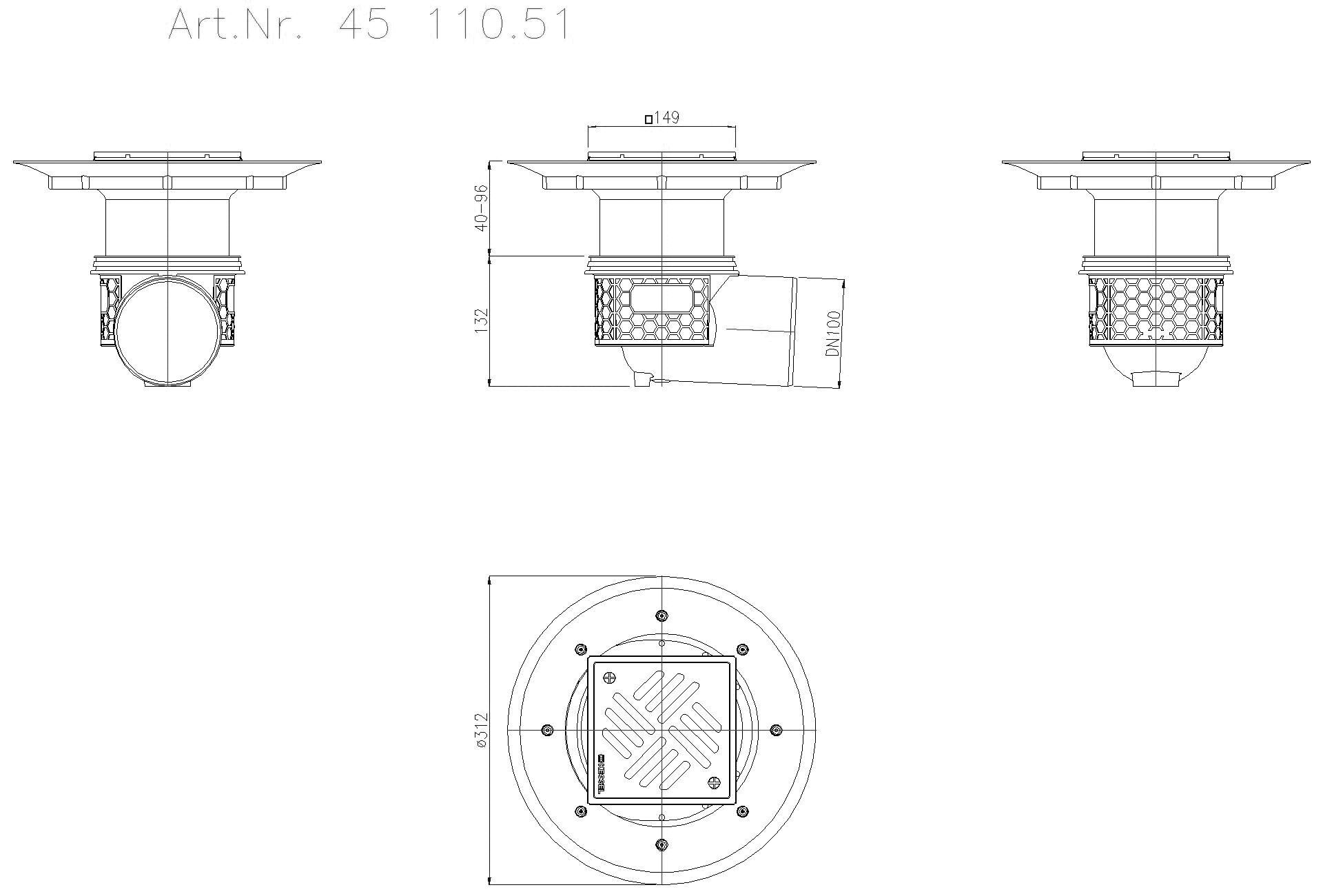 KESSEL-Boden-/Deckenablauf Practicus DN 100, seitl., Variofix, Schlitzrost