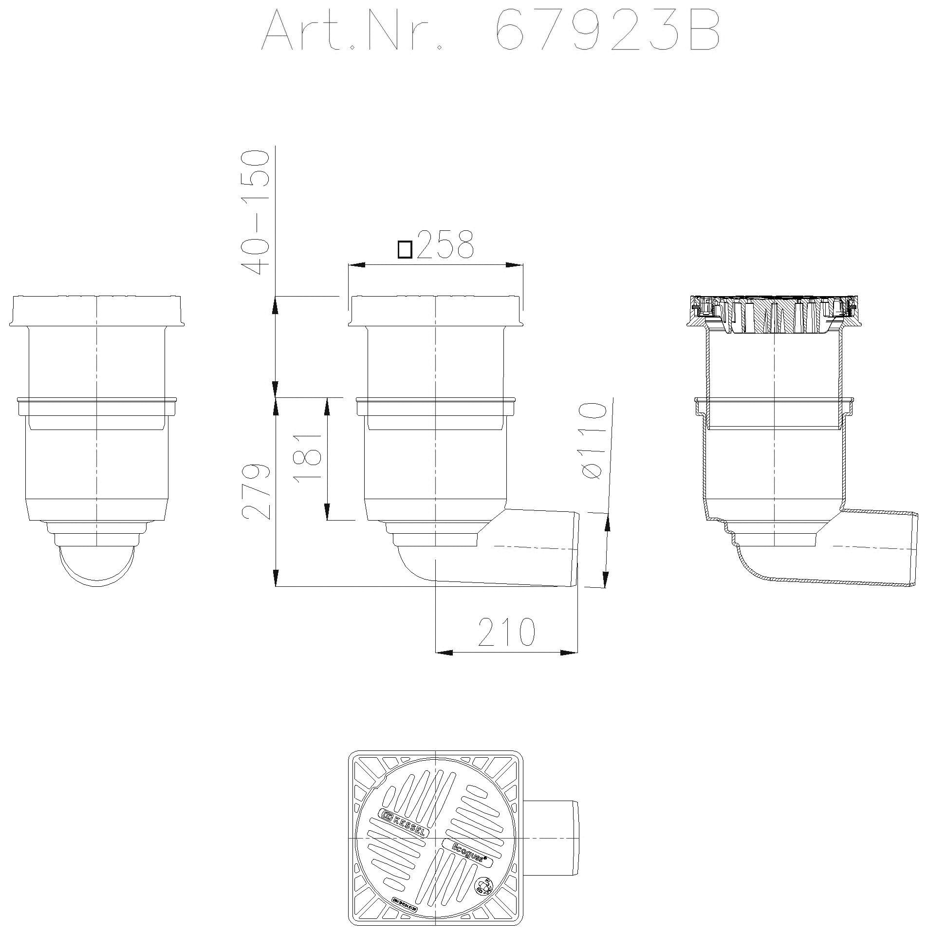 KESSEL-Hofablauf System 200, seitl., Schlitzrost, B 125