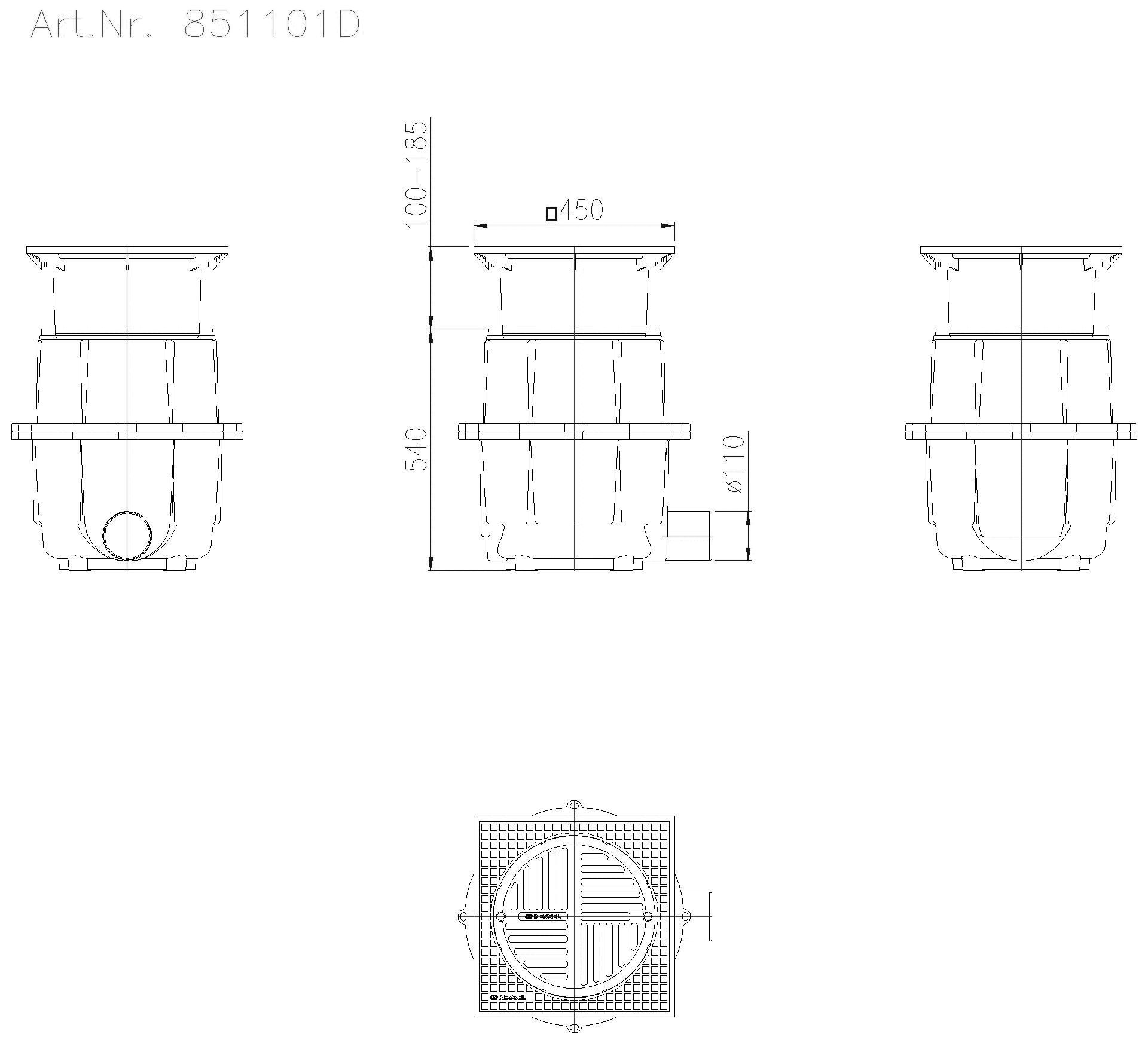 KESSEL Entwässerungstechnik - KESSEL-Hofablauf System 400, DN 100, D, 580-710 mm