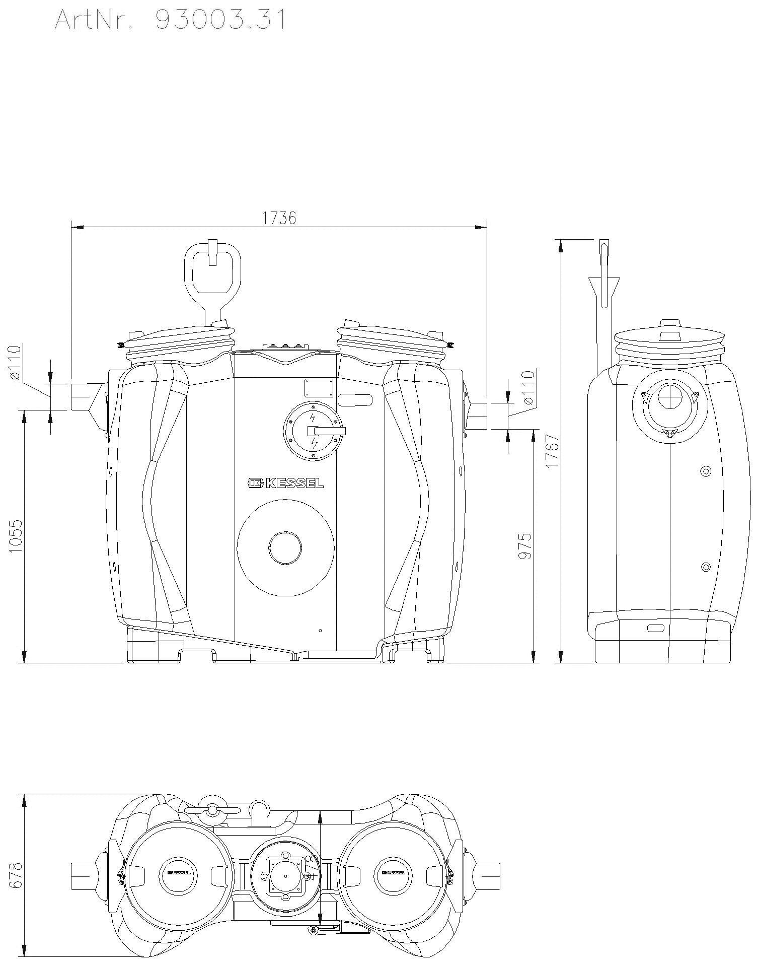 KESSEL Entwässerungstechnik - KESSEL-Fettabscheider EasyClean free NS 3, Standard, Fülleinr., Schauglas, SC