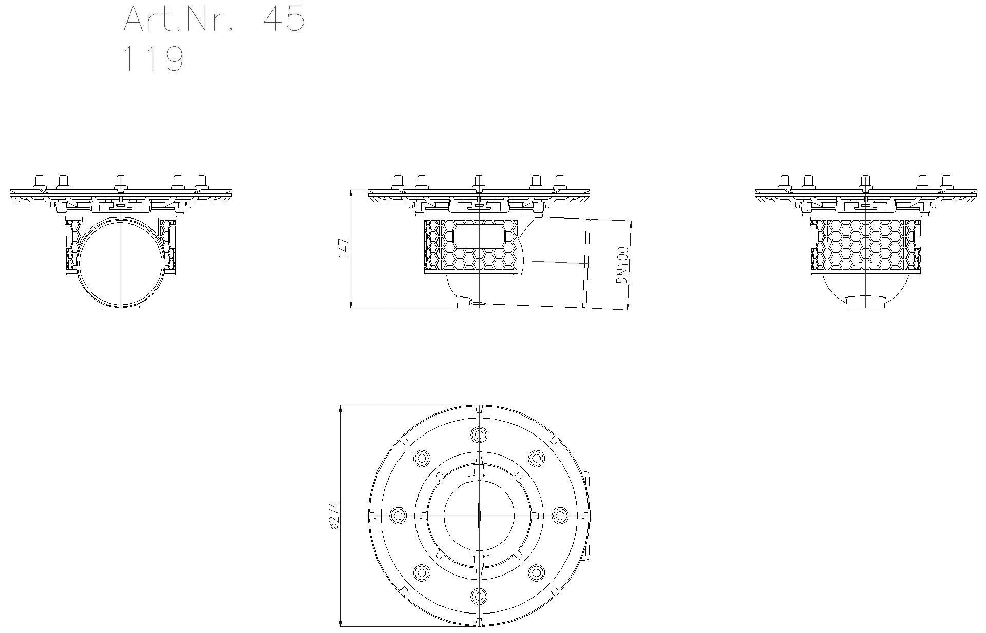 KESSEL-Grundkörper Practicus DN100, seitl., aus PP, Pressfl.