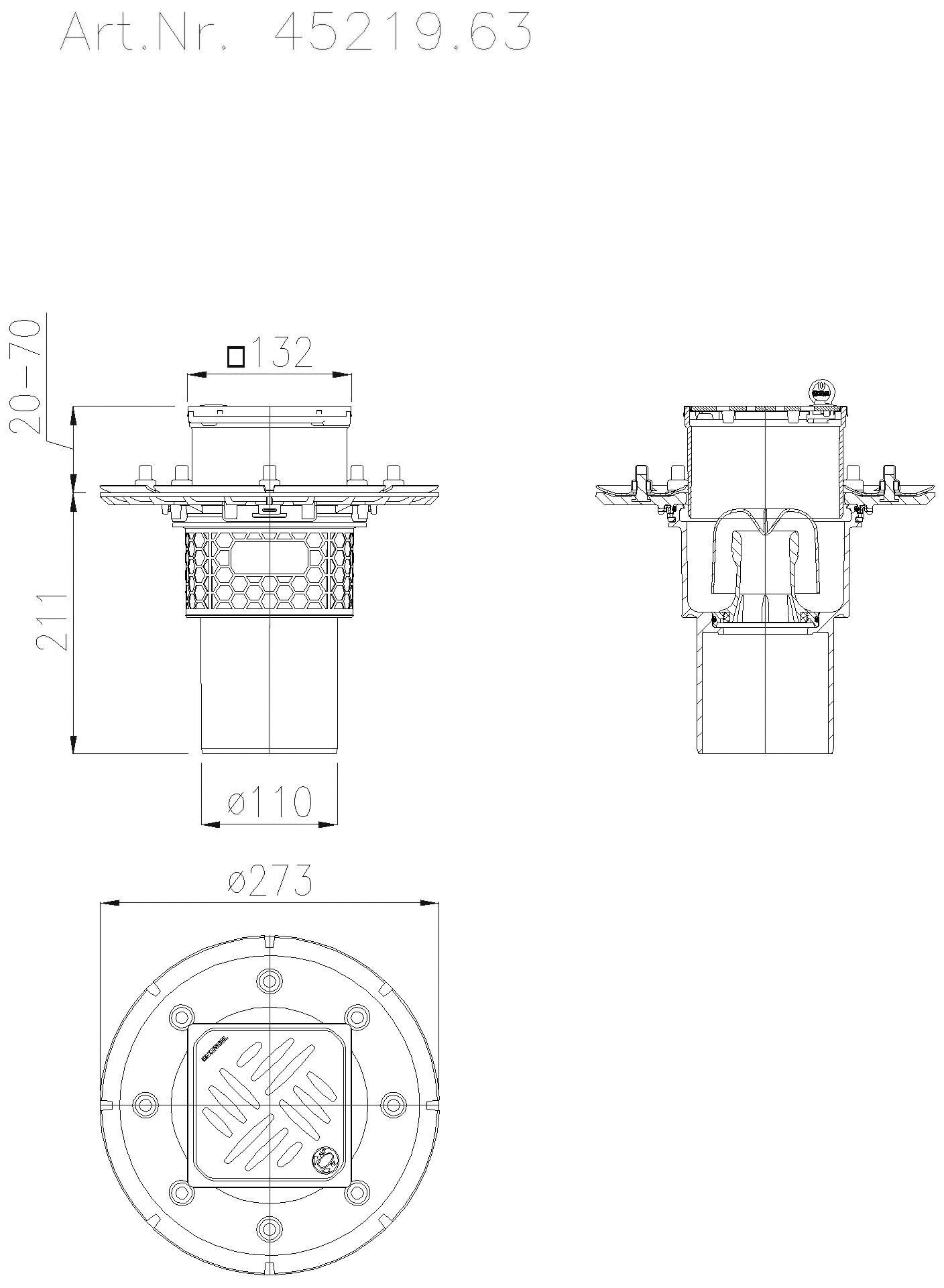 KESSEL-Objektablauf Practicus Pressfl. DN100 senkr., Designrost Kessel