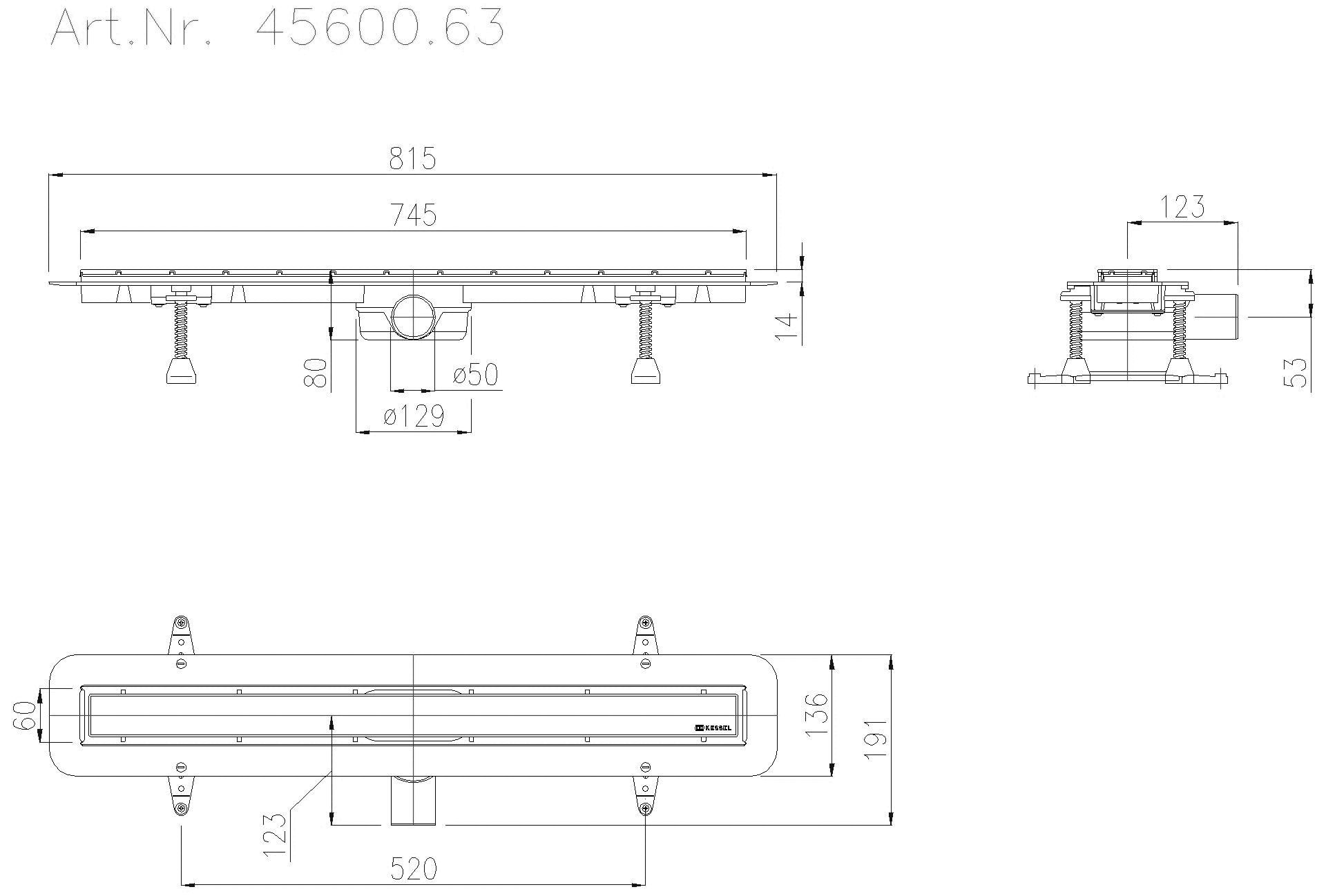 KESSEL Entwässerungstechnik - KESSEL-Duschrinne LINEARIS Compact DN50 seitlich, L=750
