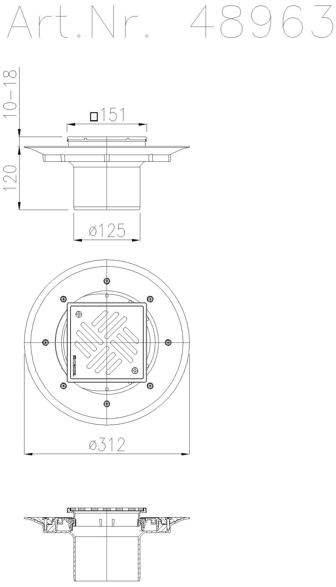 KESSEL-Dünnbettaufsatz Schlitzrost 150x150 Edst.