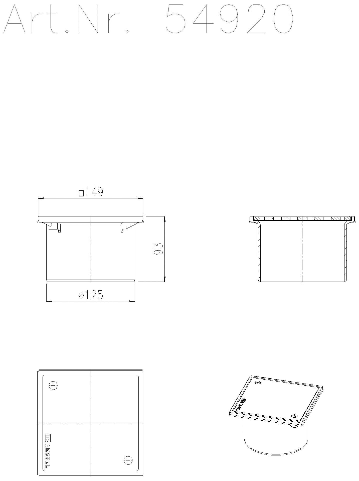 KESSEL-Aufsatzstück System 125 150x150,aus ABS,Abdeckung u. Rahmen V2A