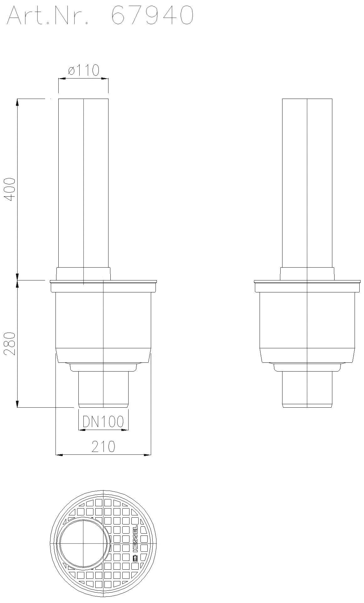 KESSEL-Regenablauf Kunststoff DN100, senkr.