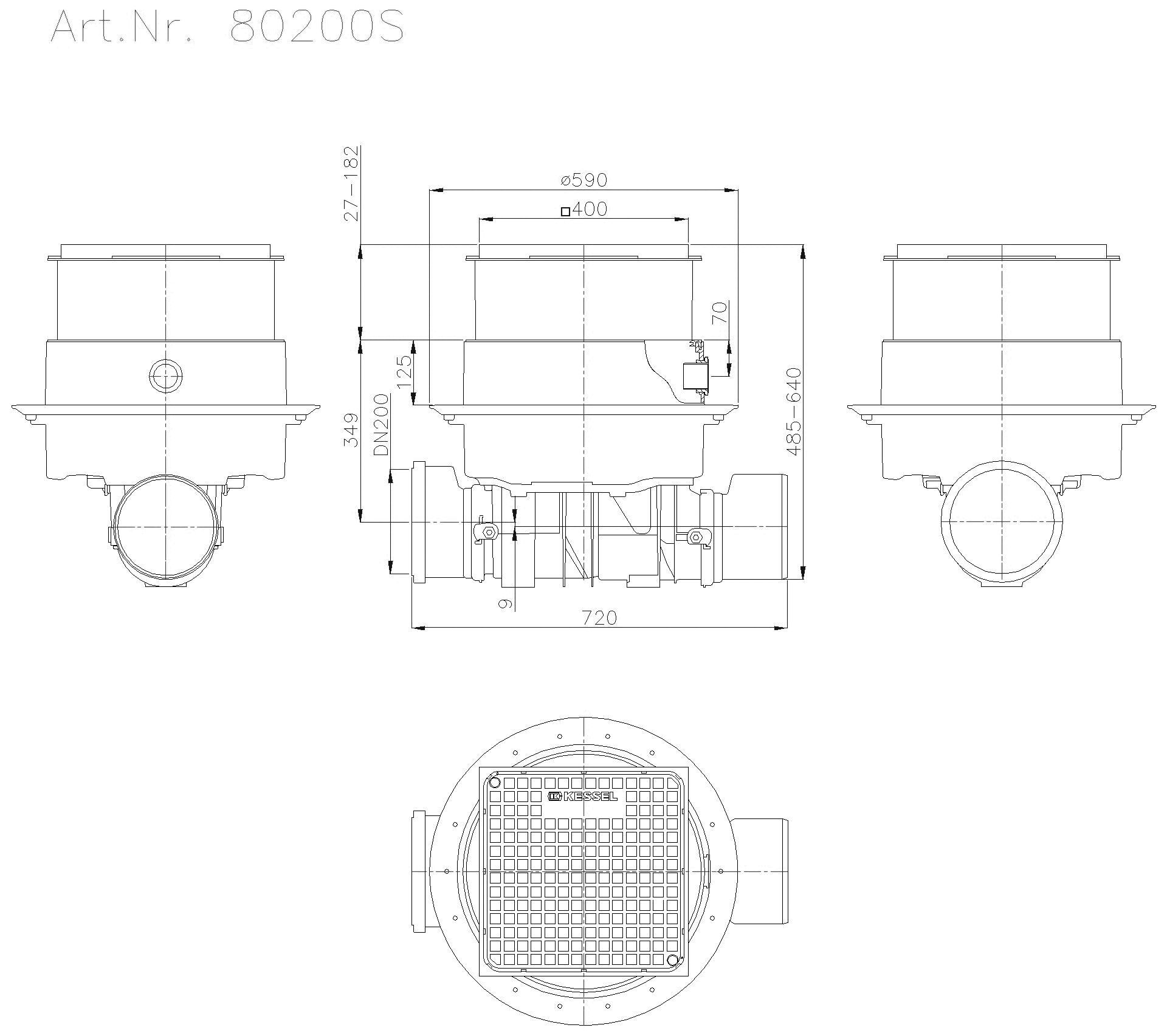 KESSEL-Reinigungsrohr Controlfix DN 200, Bodenplatte, schwarz