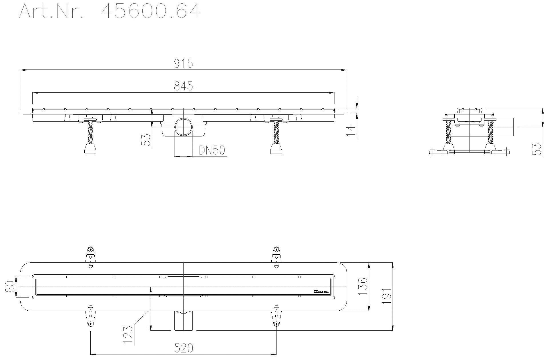 KESSEL Entwässerungstechnik - KESSEL-Duschrinne LINEARIS Compact DN50 seitlich, L=850