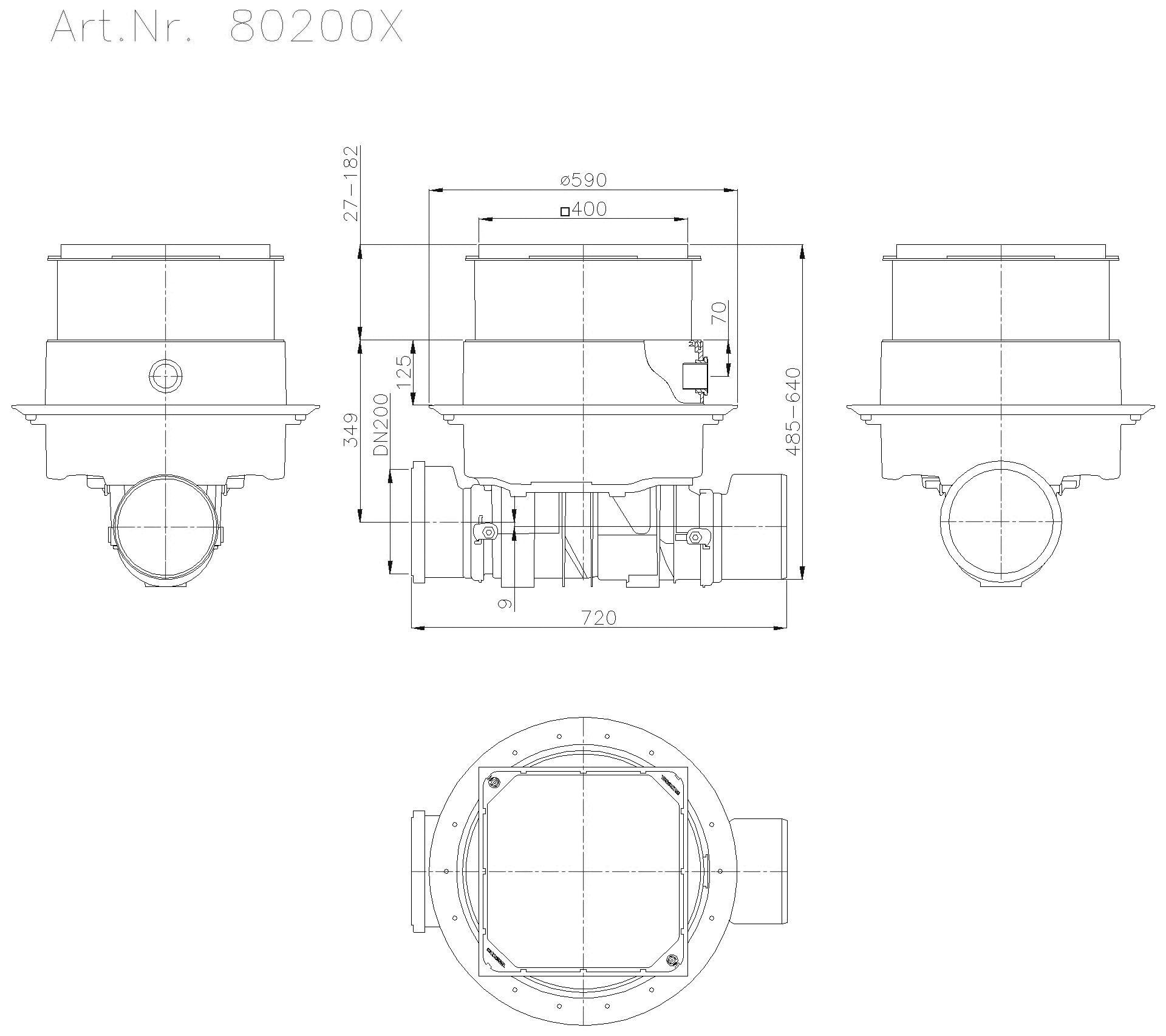 KESSEL-Reinigungsrohr Controlfix DN 200, Bodenplatte, befliesbar