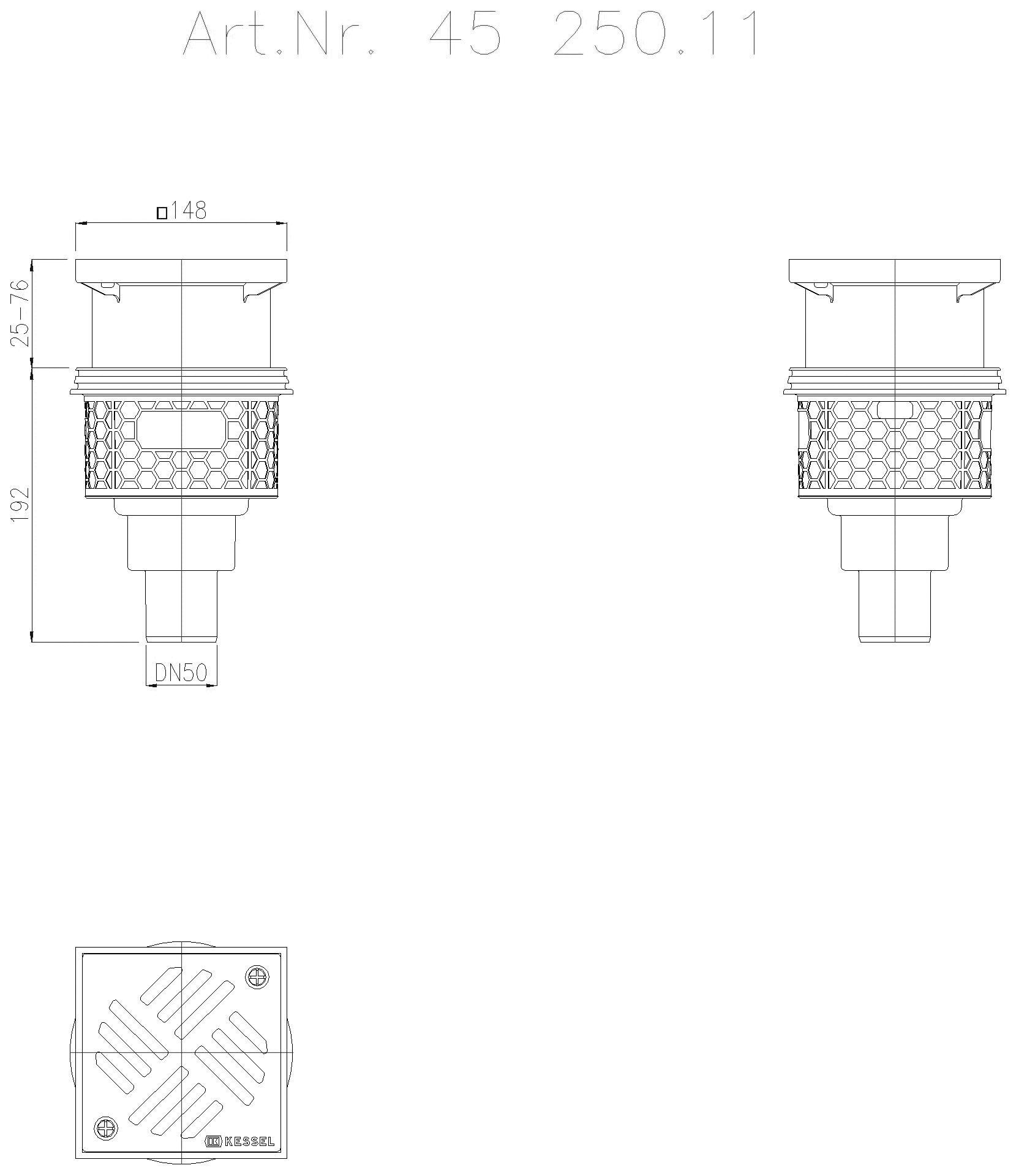 KESSEL-Objektablauf Practicus DN50 senkr., Schlitzrost Edst.