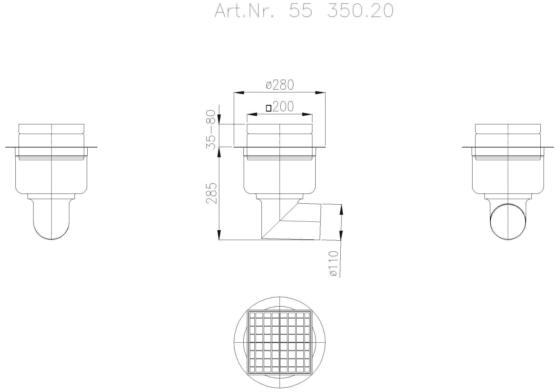 KESSEL Entwässerungstechnik - KESSEL-Ablauf Ferrofix DN100, seitl., Gitter, 190x190