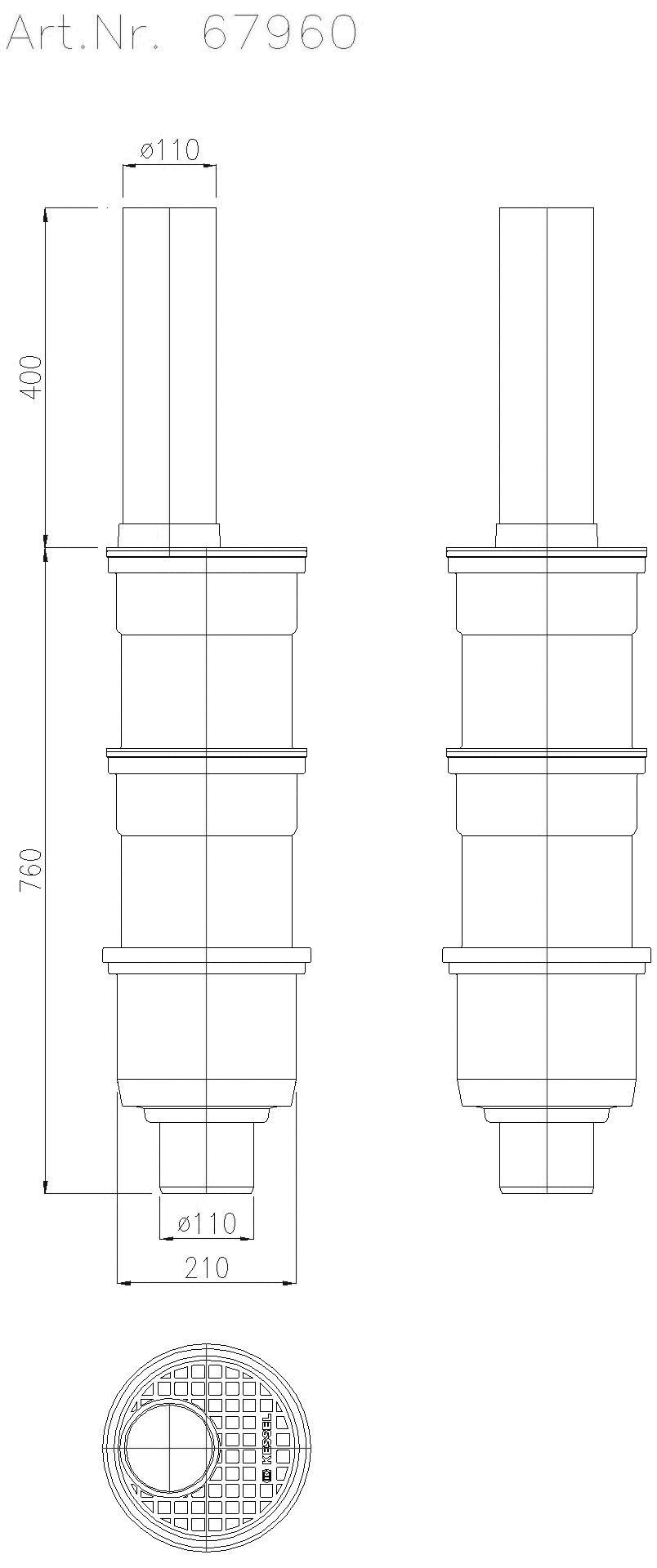KESSEL-Regenablauf Kunststoff DN100, senkr., frostfreie Tiefe 545 mm