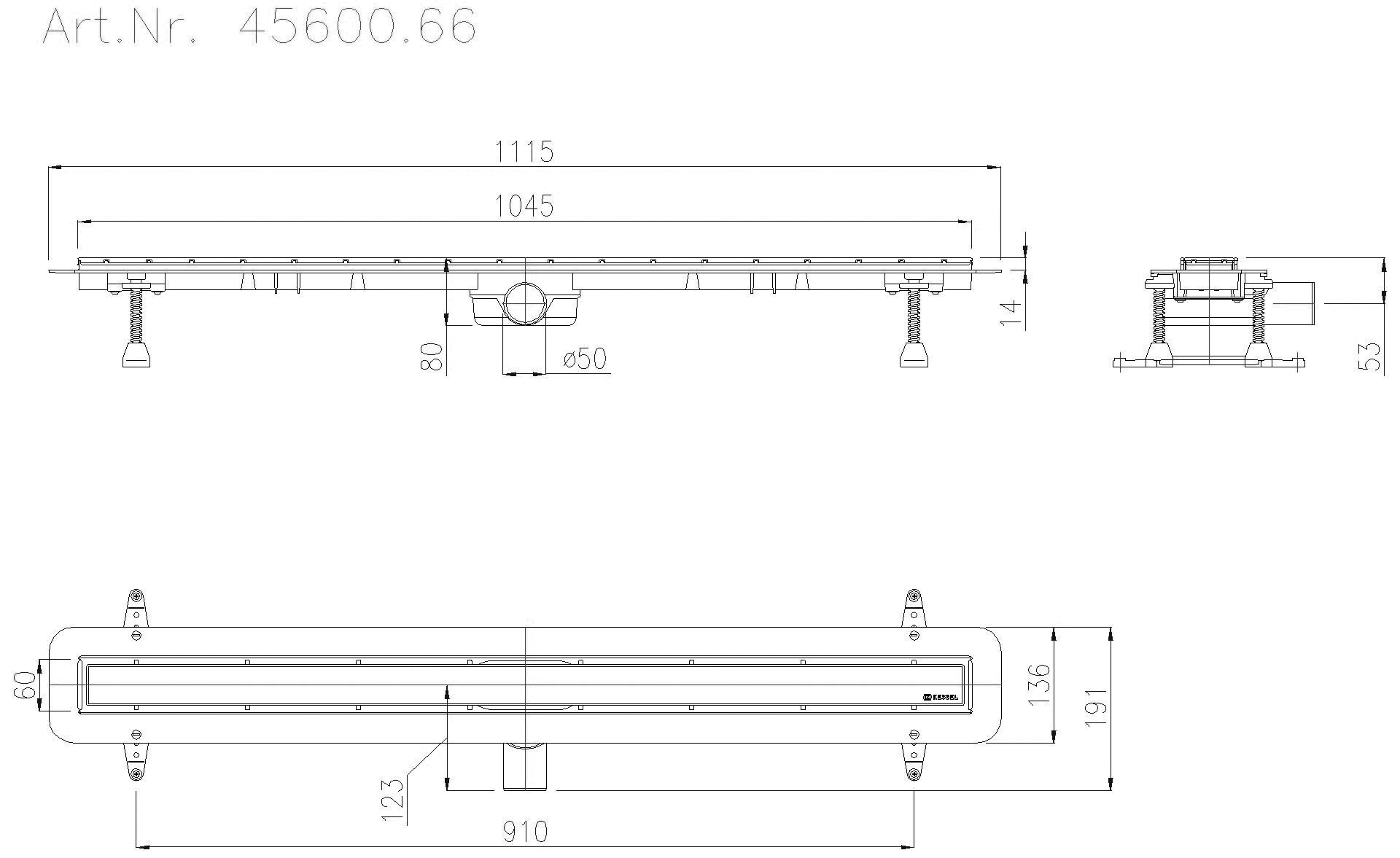 KESSEL-Duschrinne LINEARIS Compact DN50 seitlich, L=1050